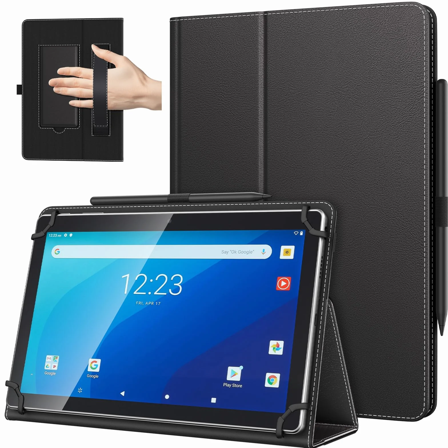 TiMOVO Custodia Universale per Tablet Android 10,1 Pollici con Anello per Penna, Pieghevole, Nero