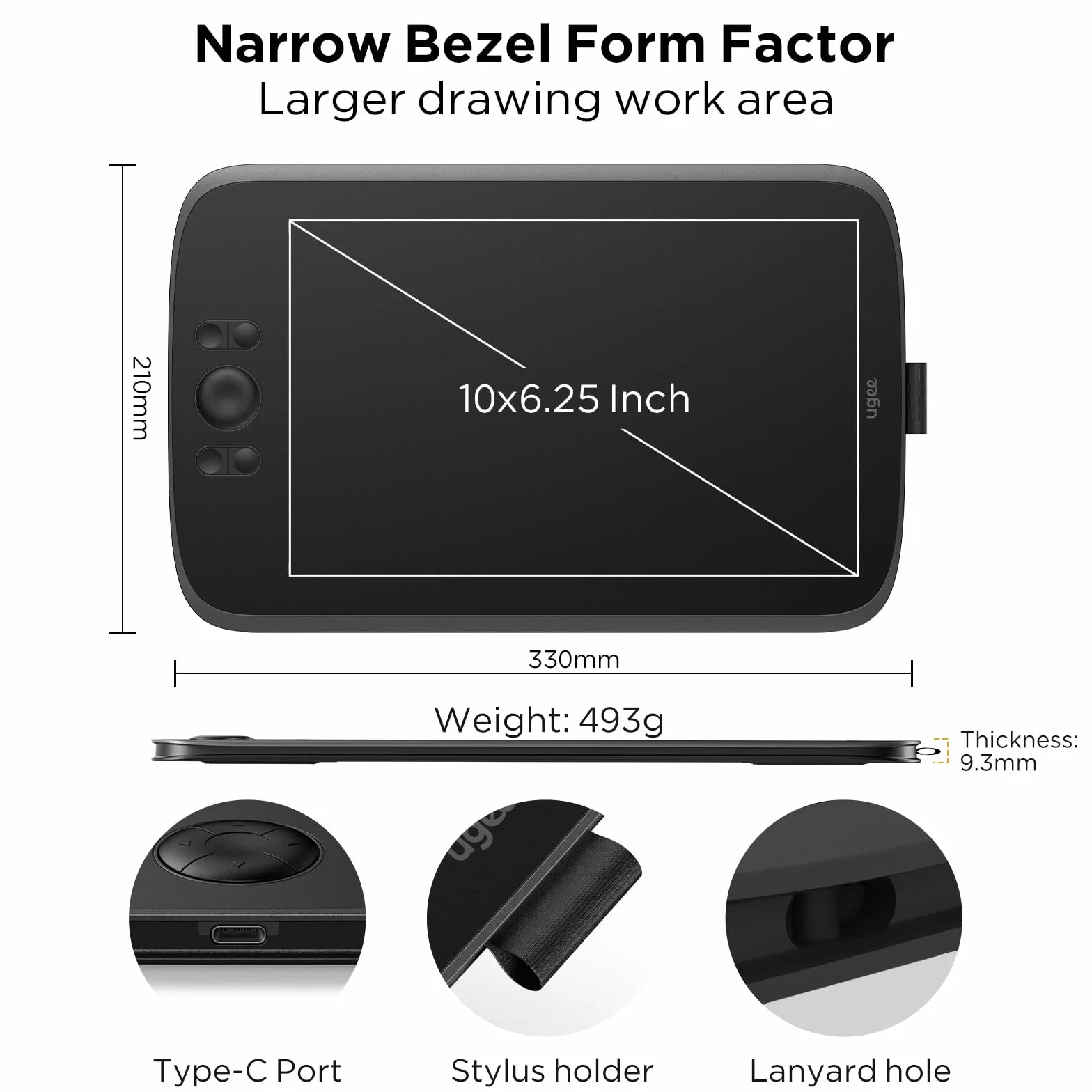 ugee M808 10 x 6.25 Inch Large Graphic Tablet for PC, Drawing Tablet with 8 Shortcut Buttons, Battery-Free Pen of the New Generation