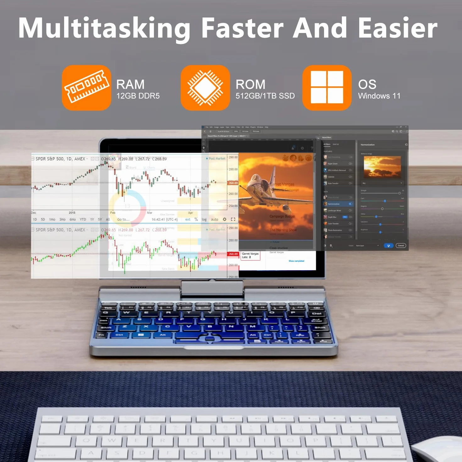 Crelander Mini laptop 2 in 1 | Touchscreen da 8 pollici portatile piccolo computer tascabile | processore Intel 12a generazione N100 | 12 GB DDR5 RAM 512 GB SSD | Ricarica PD 30 W | WiFi6 BT5.2 |