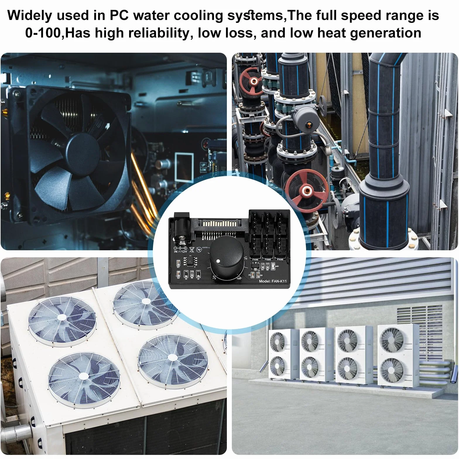 2 controller di velocità della ventola PWM 12 V: 4 poli, hub adattatore ventola per PC con alimentazione tramite SATA e DC 5525, Cooling Fan Speed Knob con uscita massima totale 60 W 5 A