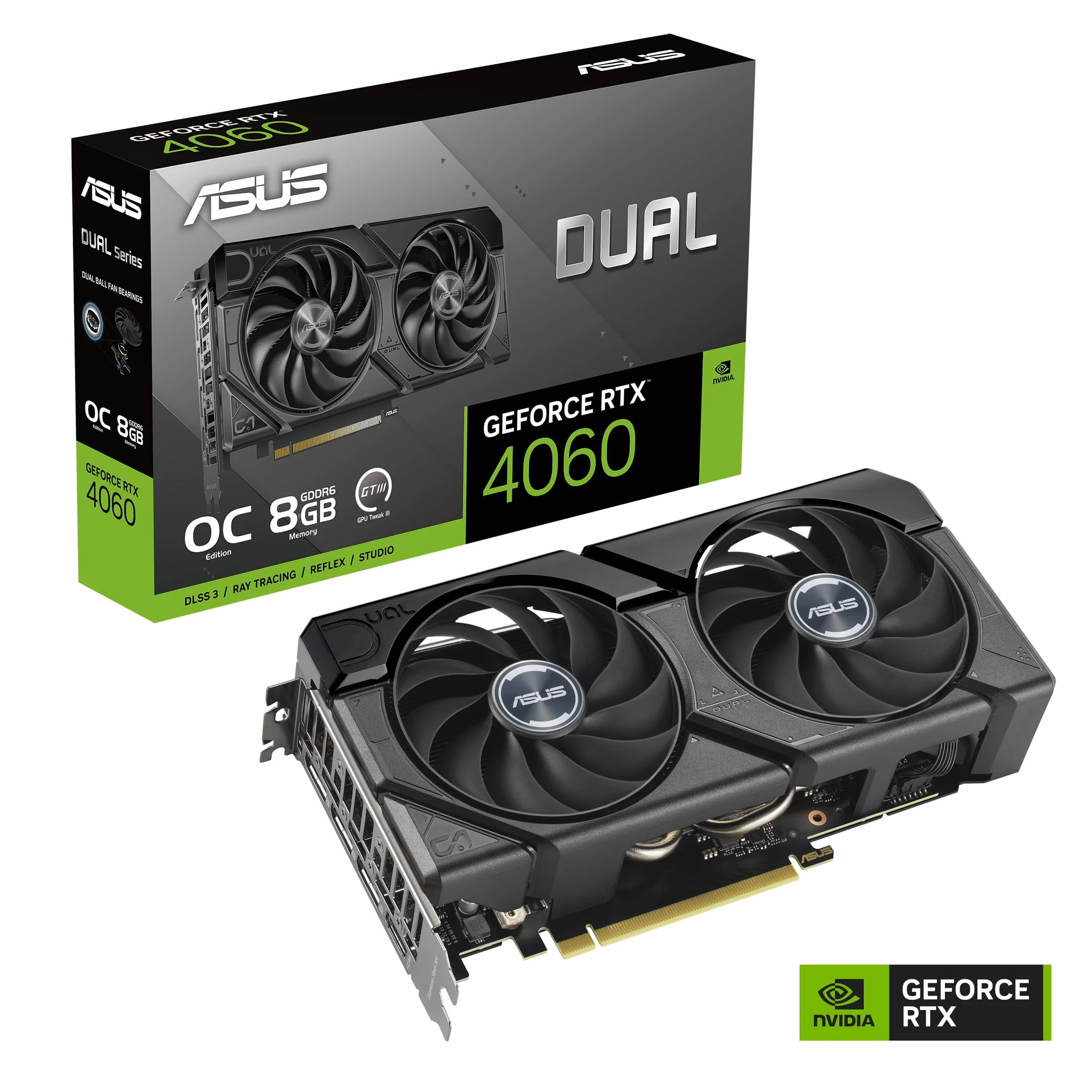 ASUS DUAL NVIDIA GeForce RTX 4060 EVO OC Edition Scheda Grafica, 8 GB GDDR6 128-bit 18 Gbps PCIE 4.0, GPU Tweak III, DUAL RTX4060-O8G-EVO