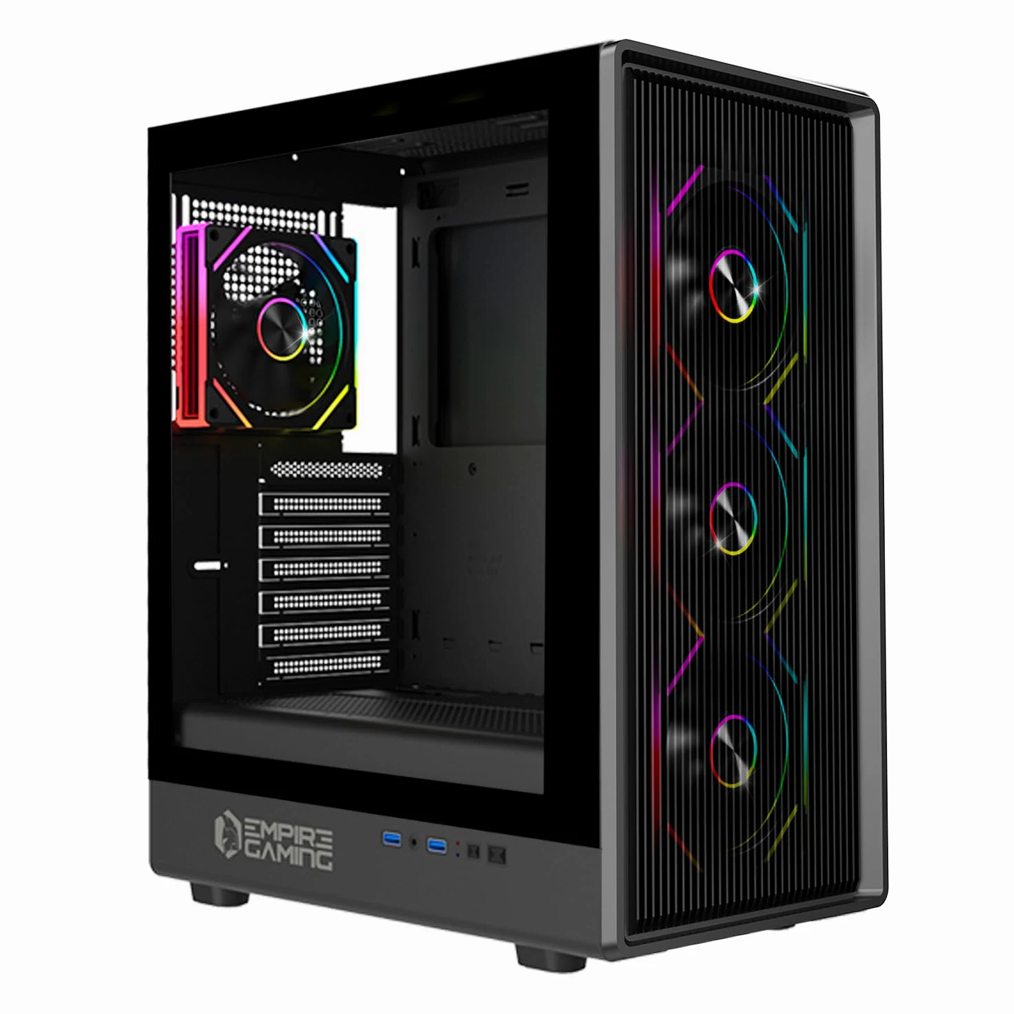 EMPIRE GAMING EC256 - Case PC Gaming Mid Tower ATX/mATX/ITX, frontale Airflow, 4 Ventole ARGB 120 mm Preinstallate + HUB PWM, Vetro Temperato, GPU 325 mm, Watercooling 240 mm, 2xUSB 3.0