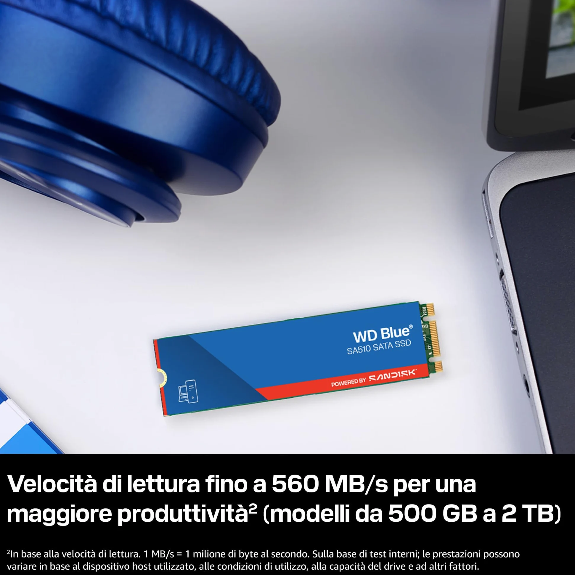 WD Blue SA510, 250 GB, M.2 SATA SSD, fino a 555 MB/s, Include Acronis True Image per Western Digital, clonazione e migrazione del disco, backup completo e ripristino rapido, protezione da ransomware