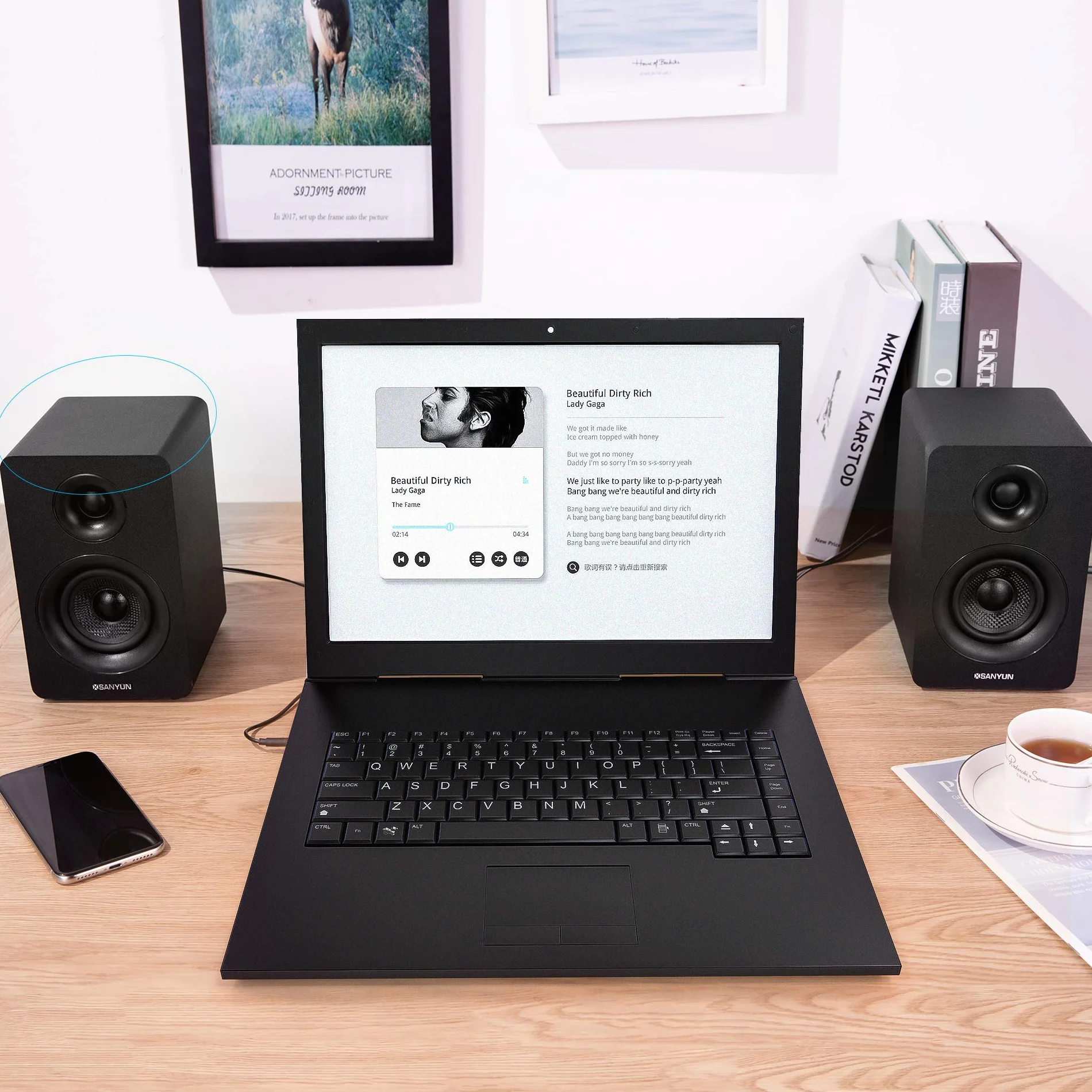 Sanyun SW208 Altoparlanti da scaffale Bluetooth 5.0 attivi da 3" - Unità altoparlanti in fibra di carbonio da 60 W - DAC integrato a 24 bit - Altoparlanti da gioco per computer PC 2.0 (coppia, Nero)