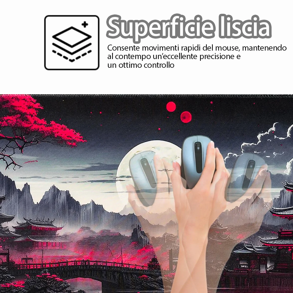 Zindoo Tappetino Mouse Gaming XXL 900x400x3mm Antiscivolo Precisione Nero Giapponese