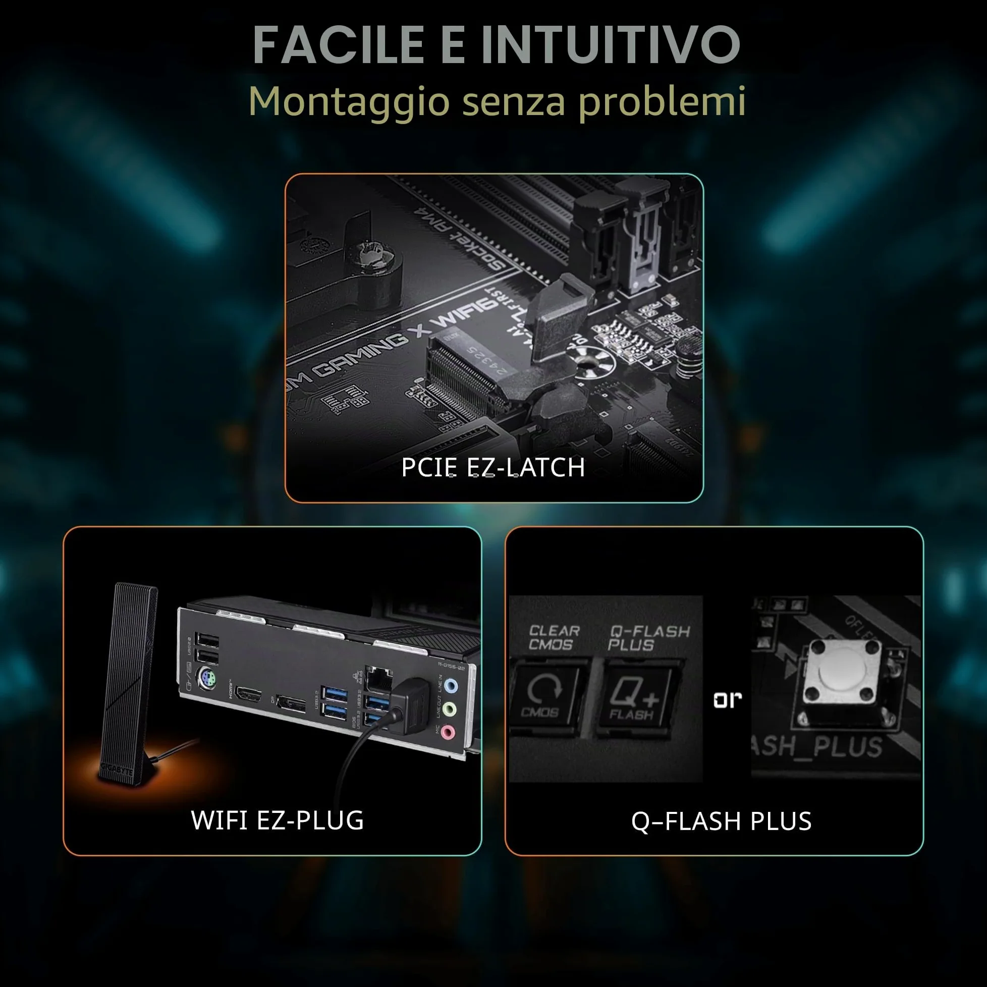 GIGABYTE Scheda madre B550M Gaming X WIFI6, supporta processori AMD AM4 Ryzen 5000, Micro-ATX, DDR4, 2X M.2, PCIe 4.0, WIFI6, 1GbE LAN, EZ-Latch