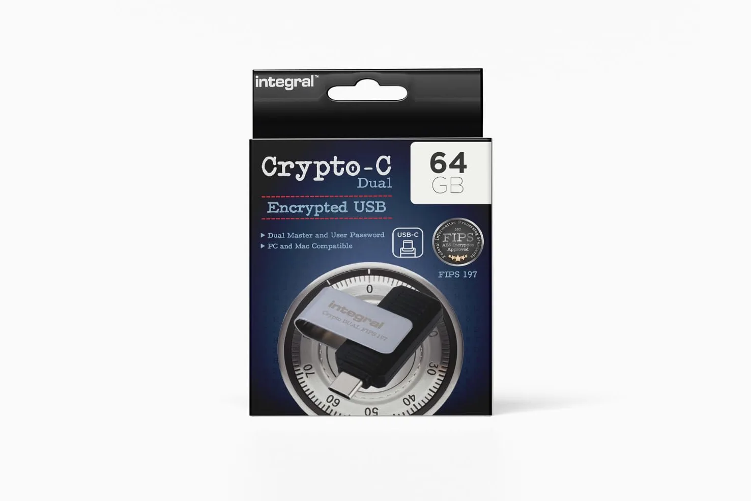 Integral Crypto-C - Chiavetta USB da 64 GB, con doppia crittografia AES-XTS 256-bit con crittografia hardware USB 3.2 con doppia password sicura, certificata FIPS 197, compatibile con Mac, MacBook,