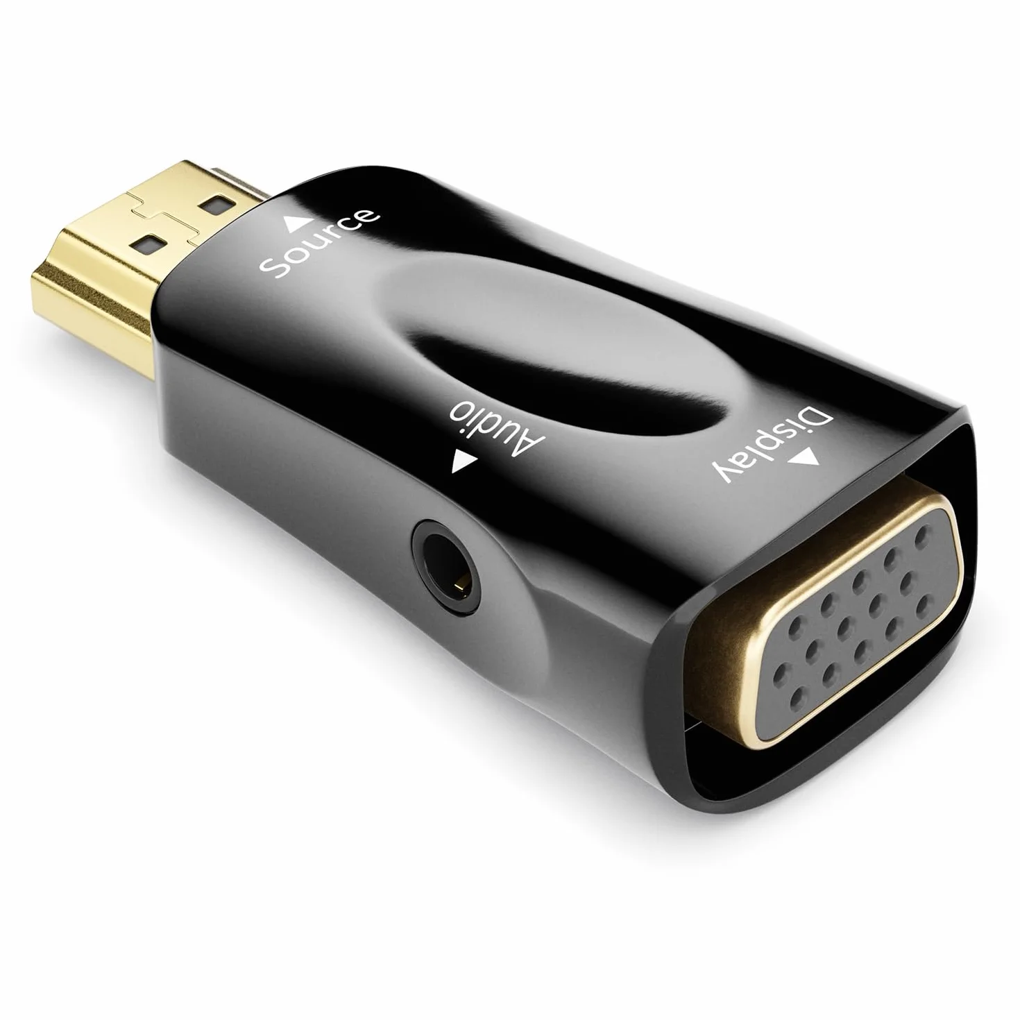 deleyCON Adattatore Convertitore HDMI (Sorgente) a VGA (Display) - 1080p Full HD - (per Monitor/Beamer/Proiettore VGA) + Audio Jack 3.5mm - per PC/Computer/Laptop a Monitor/Beamer - Nero