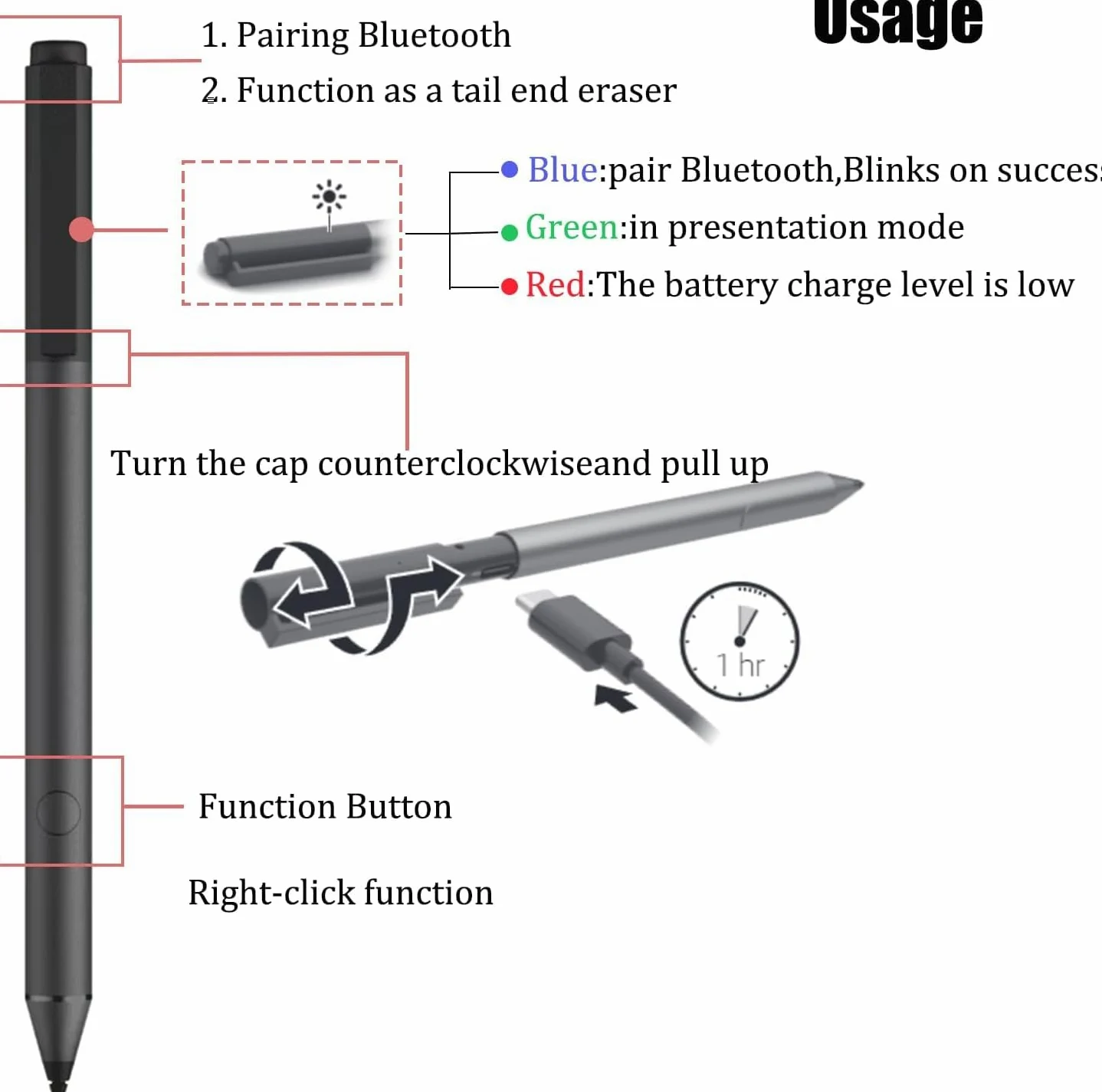 Tilt Pen per HP Tilt Pen (2MY21AA) - Penna stilo digitale, 2 tasti programmabili, Bluetooth, ricaricabile, colore: Nero