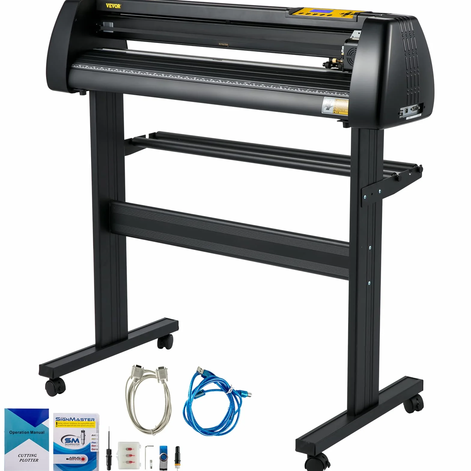 VEVOR Taglierina per Vinile, Pacchetto Plotter da Taglio con Alimentazione Carta da 720 mm Stampante per Vinile con Forza e Velocità Regolabili, con Software Signmaster, Materiali di Consumo, 3 Lame