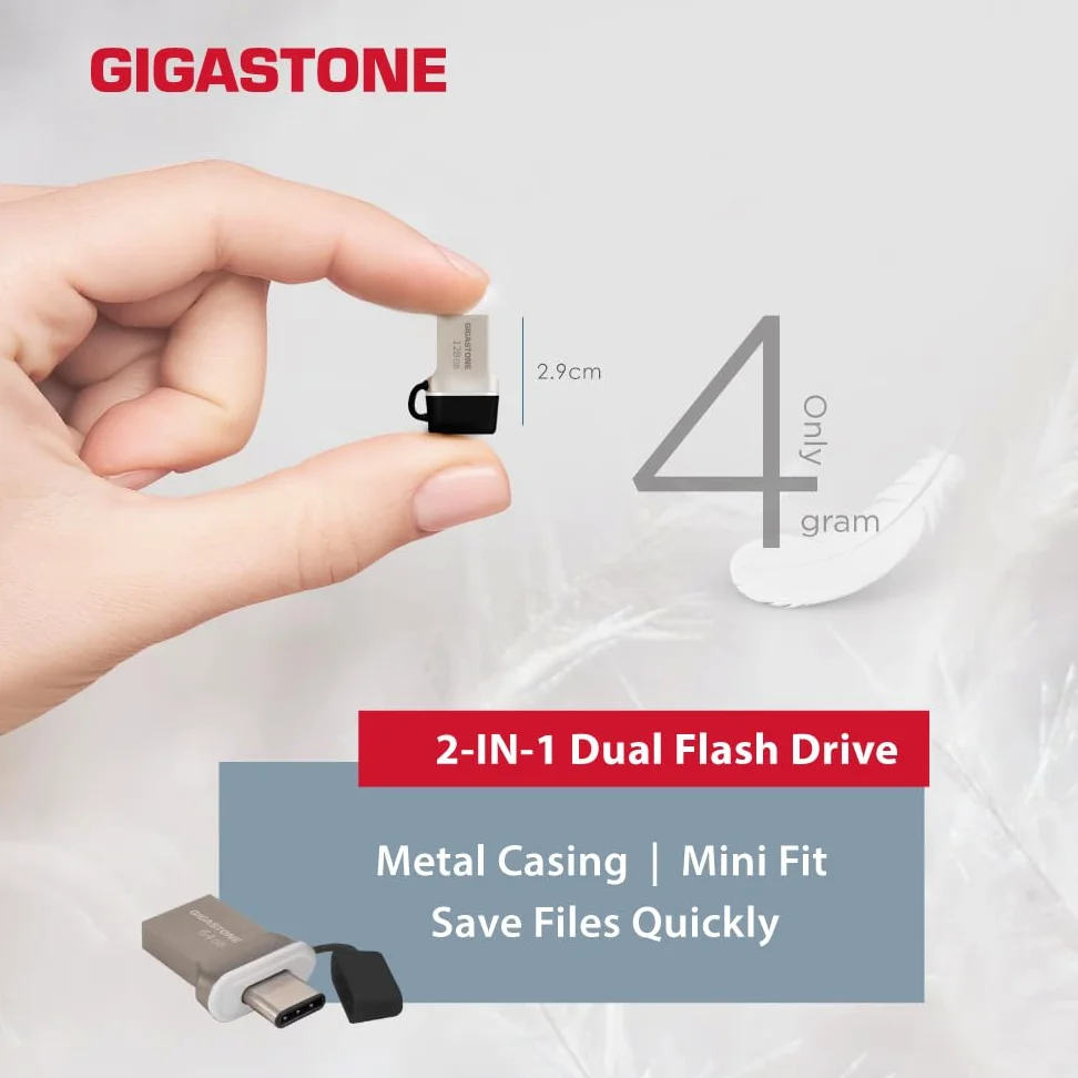 GIGASTONE Z50 128GB confezione da2, Chiavetta USB Dual OTG 2in1, USB3.2 Gen1, Connettori doppio Tipo C e Tipo A, Stile metallico, Affidabile, Durevole, Compatibile con Interfaccia USB2.0/USB3.0/USB3.1