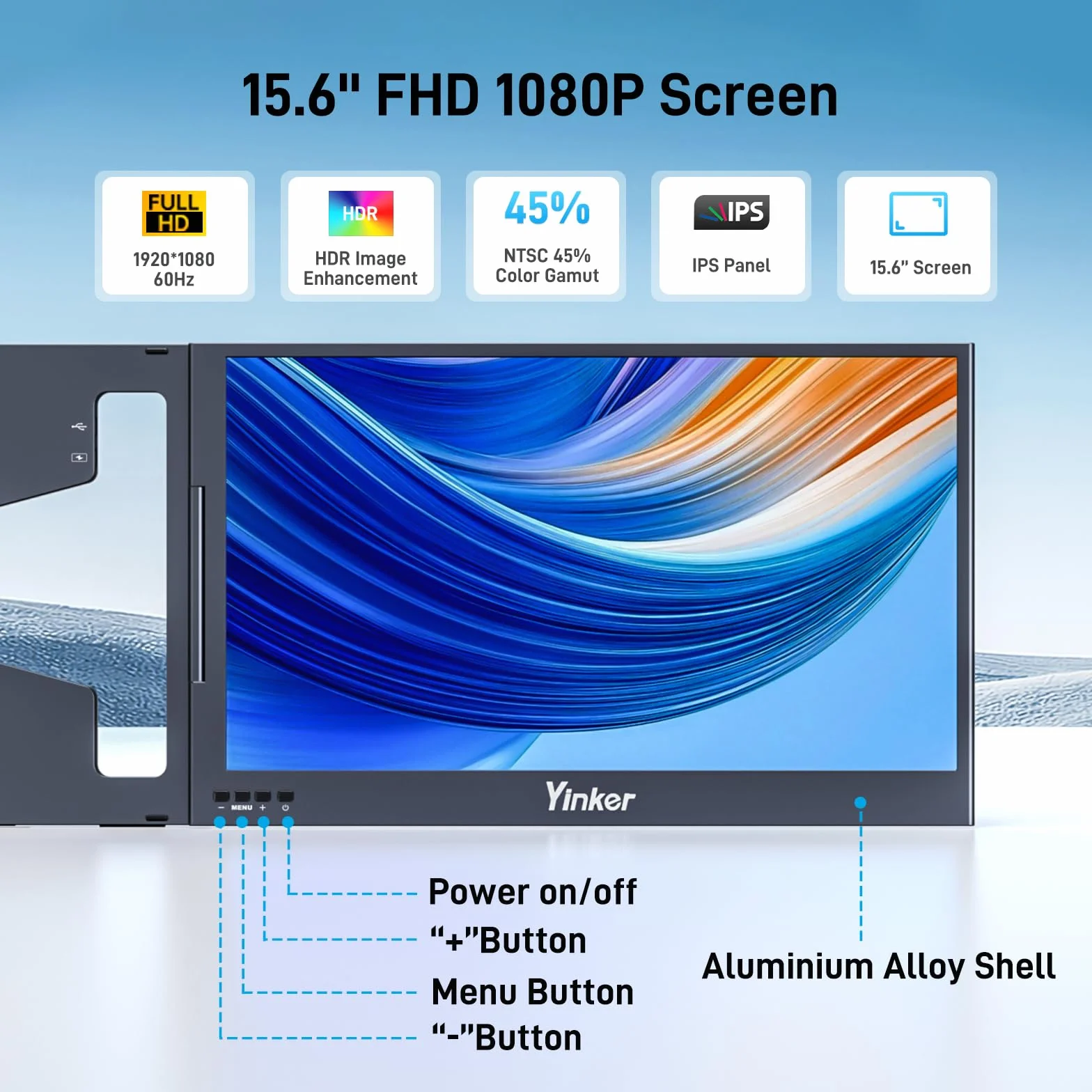 15,6” FHD triplo schermo laptop estensione UNO cavo di collegamento per laptop 11‘’-16‘’ ruotabile a 360° e ripiegabile per lavoro, viaggi, gioco