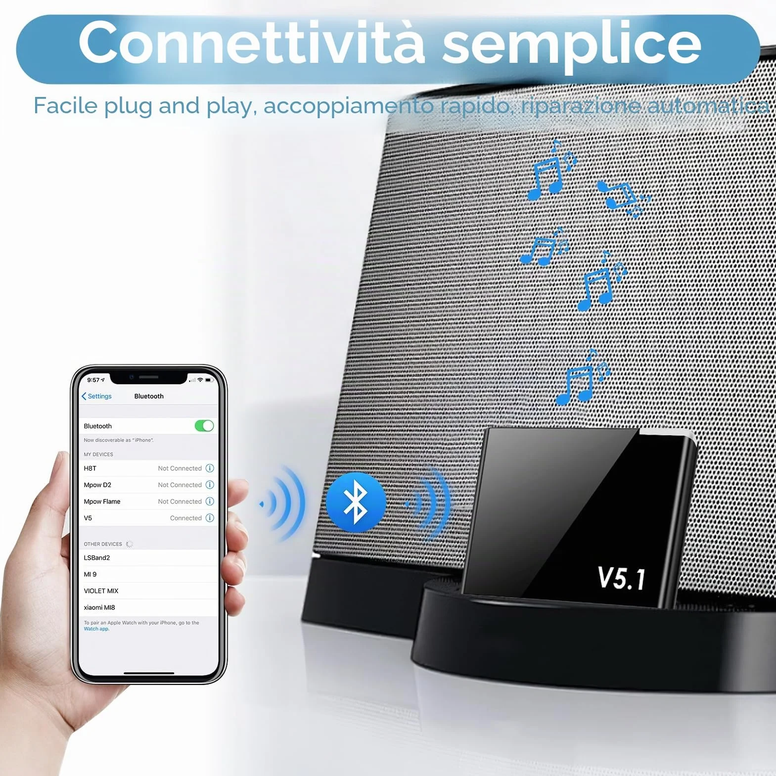 Adattatore Bluetooth 5.1 30 pin per Bose e altri dispositivi con AptX e connessione stabile fino a 20 metri, adattatore Bluetooth per auto e catena Hi-Fi