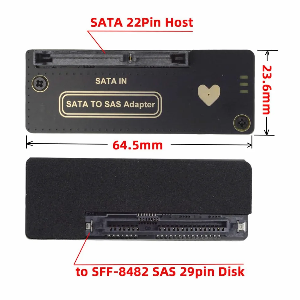 Adattatore RAID per disco rigido SATA SFF-8482 SAS 29 pin a 7+15 22 pin con chipset e porta di alimentazione