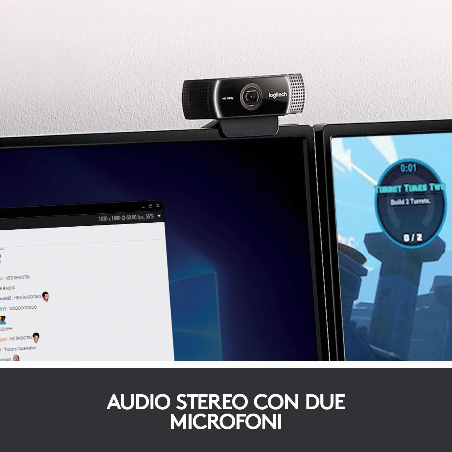 Logitech C922 Pro Stream Webcam, Streaming Hyperfast HD 1080p/30fps o HD 720p/60fps, Correzione Luce HD, Autofocus, Audio ‎Stereo, Per YouTube, Twitch, XSplit, ‎PC/Mac/Laptop/Macbook/Tablet - Nero