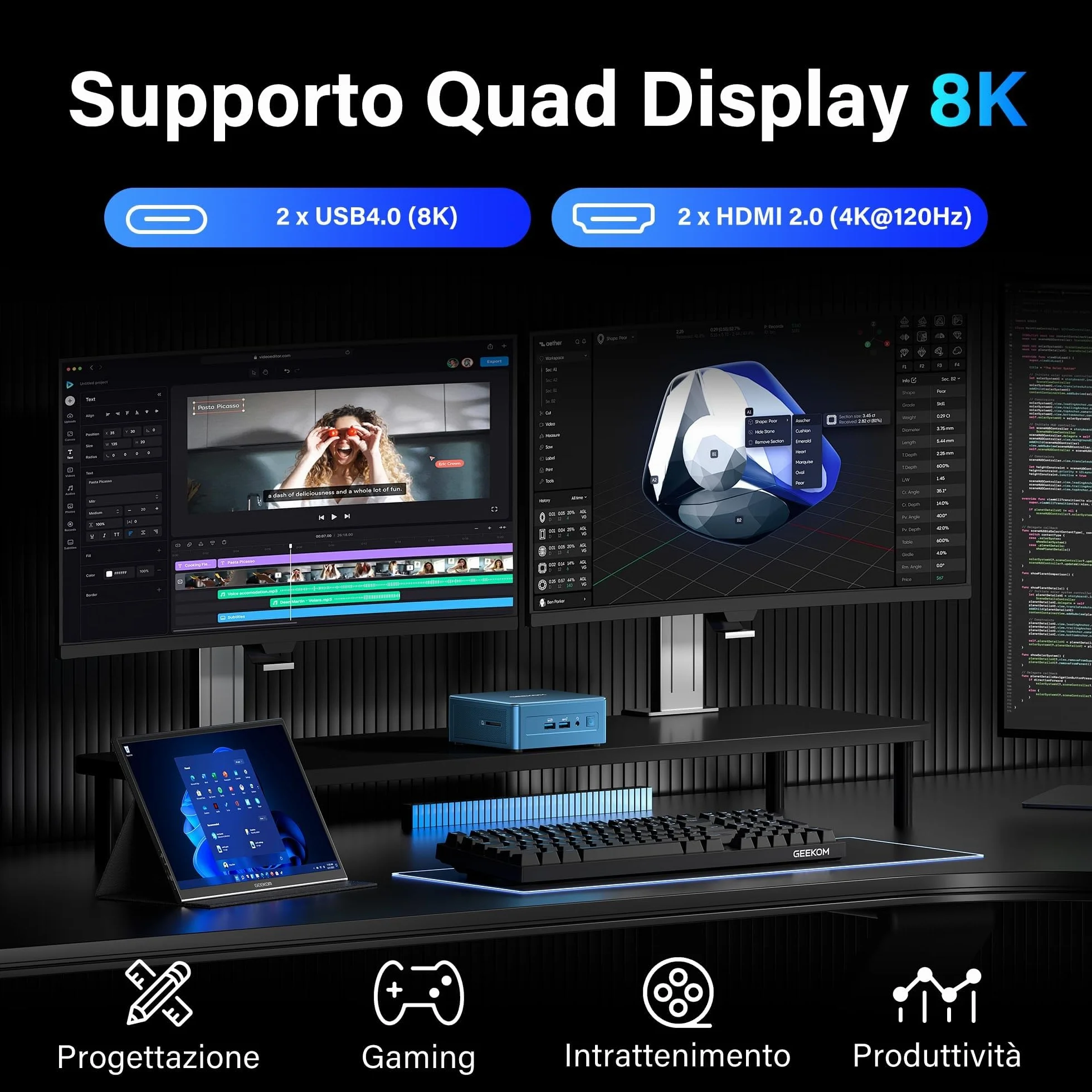 GEEKOM IT12 Mini PC Intel i5-12450H 16GB DDR4 512GB SSD Windows 11 Pro 2.5G LAN Wi-Fi 6E USB4 8K