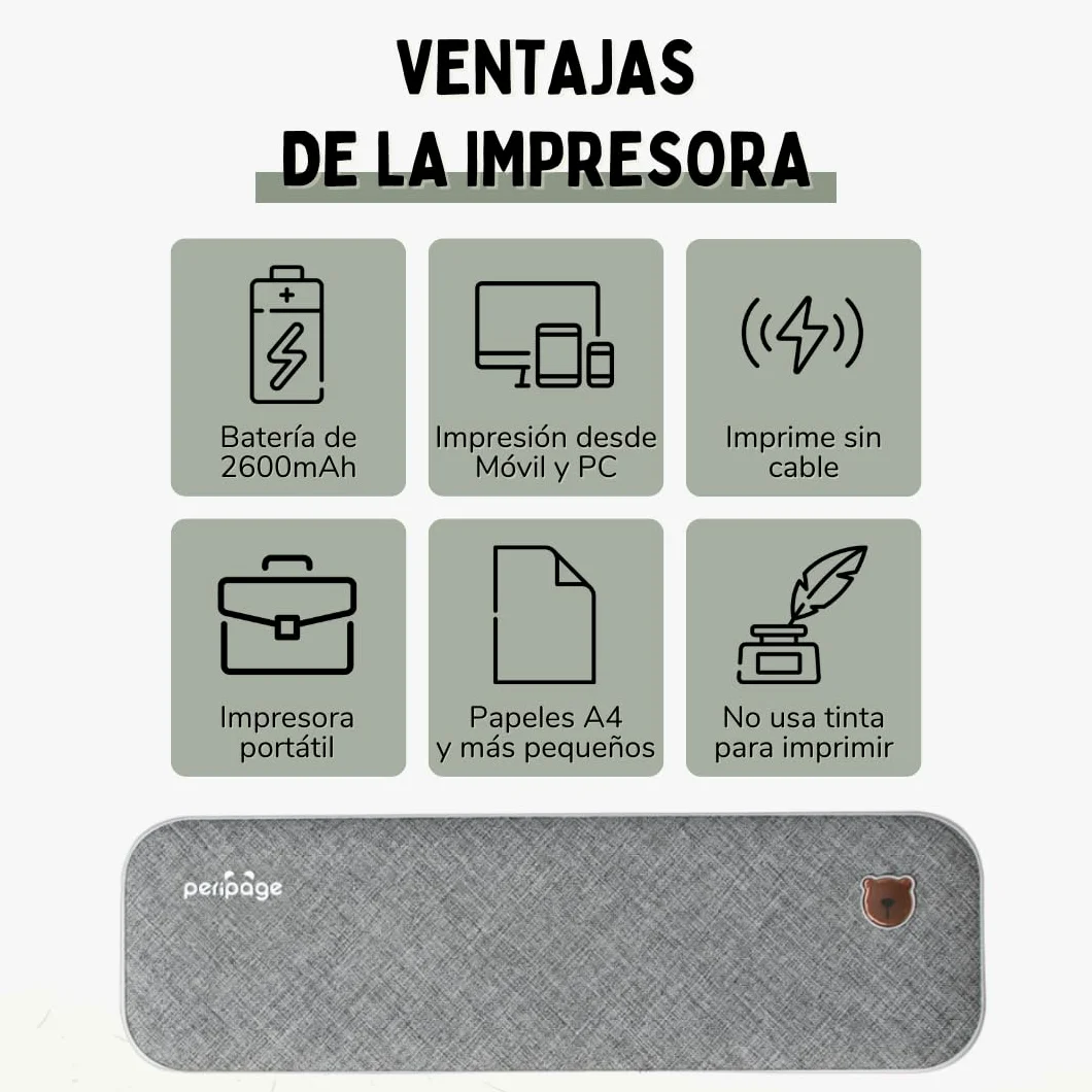 Stampante portatile termica Bluetooth A4 – Stampante portatile da viaggio con carta termica senza inchiostro e toner – compatibile con computer Windows, Mac... e cellulari Android, iOS – PeriPage