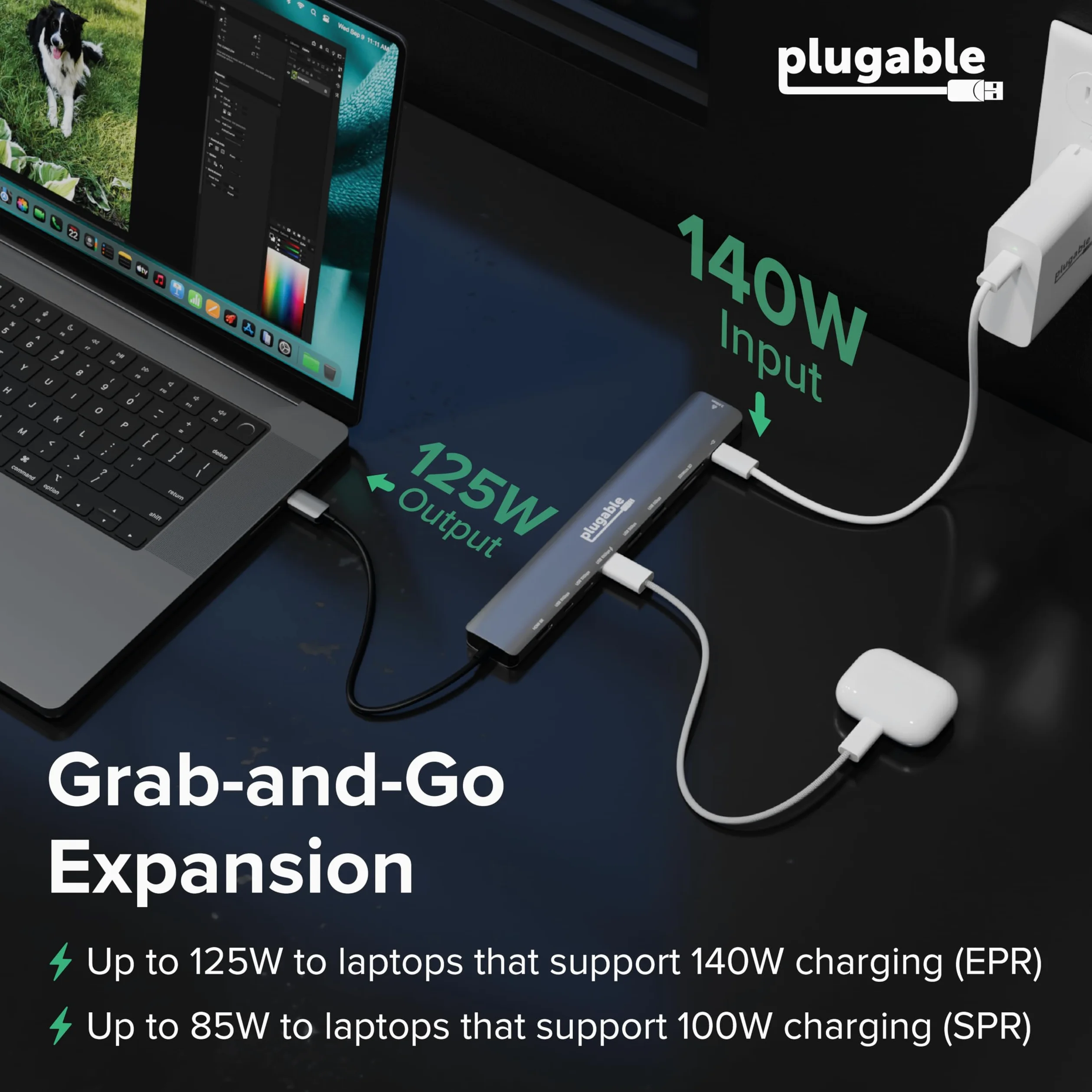 Plugable Hub USB C: adattatore multiporta 10-in-1 (8K/4K 144Hz HDMI 2.1, 2.5G Ethernet, ricarica 140W, dati 10Gbps) distribuzione IT senza driver per MacBook Pro/Air Windows Thunderbolt Chromebook