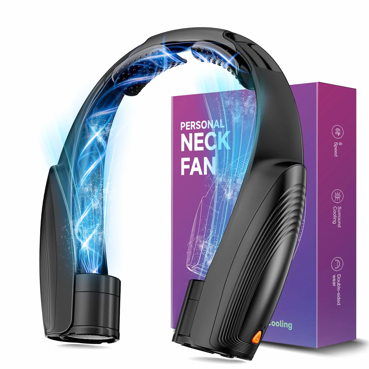 8000mAh Ventilatore da Collo, Silenzioso Ventilatore Collo Senza Pale, Ricaricabile USB, 6 Velocità & Aria a 360°, Ventilatore Portatile, Lunga Autonomia, per Ufficio,Casa,Aria Aperta, Campeggio, Nero