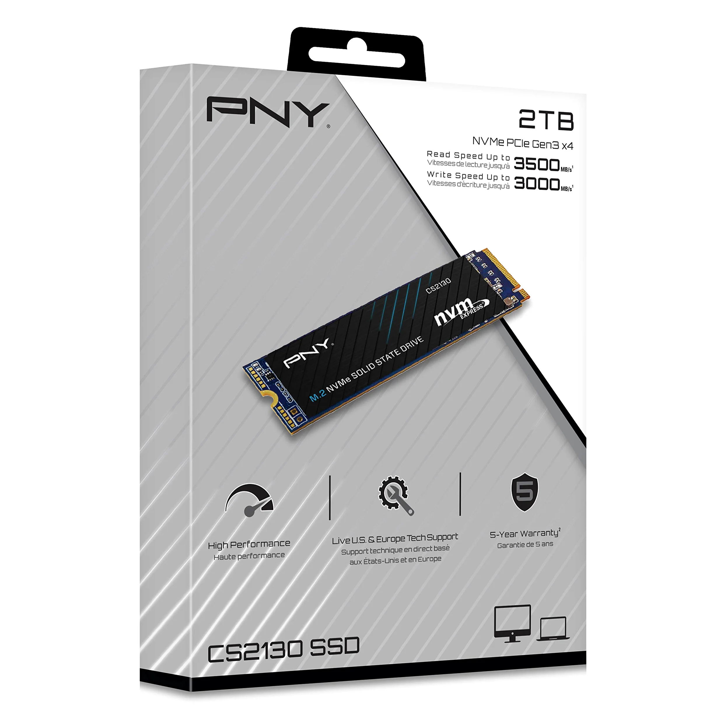PNY CS2130 M.2 NVMe SSD Interno da 2TB - Velocità di lettura fino a 3500 MB/s (M280CS2130-2TB-RB), Nero
