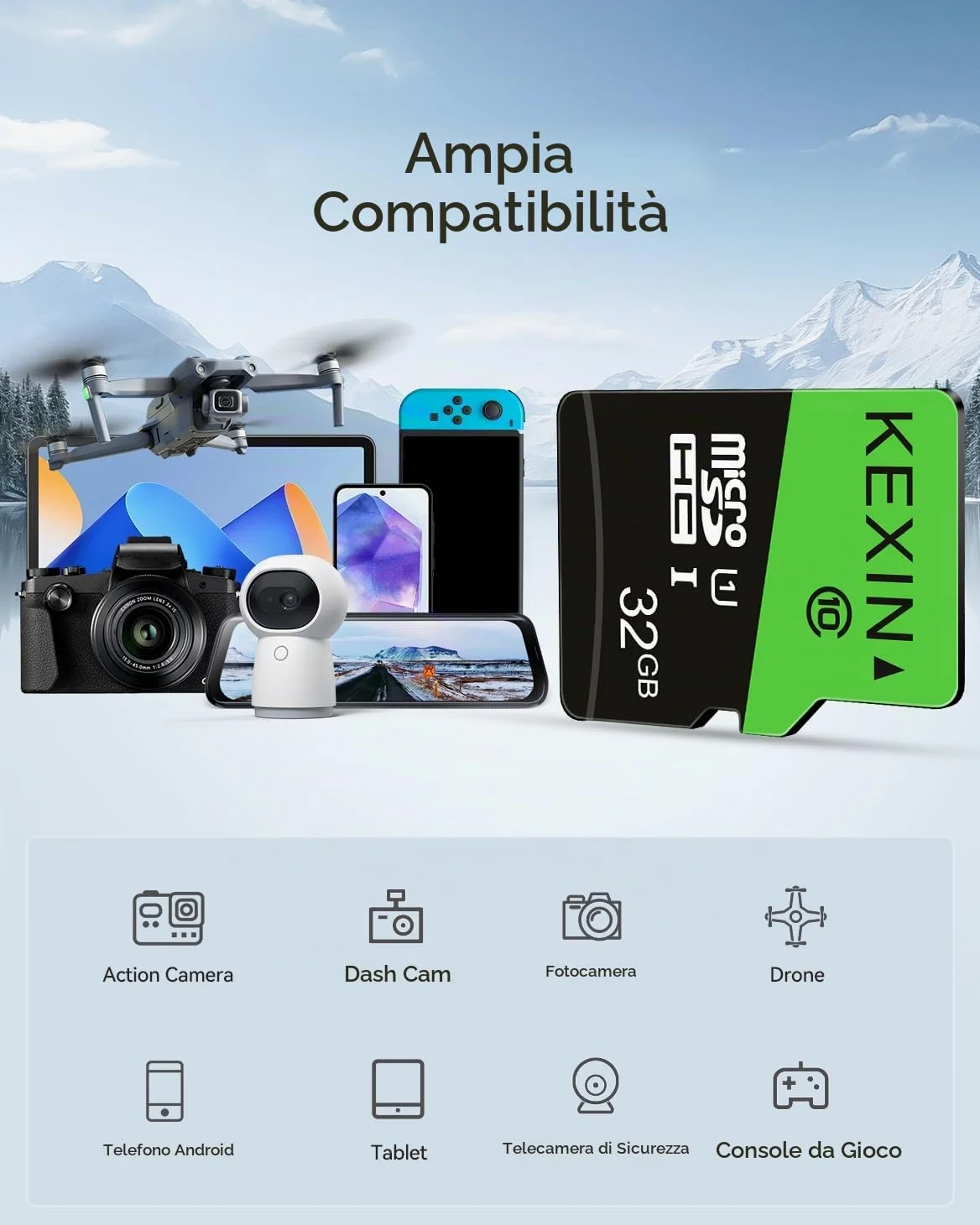 Schede Micro SD 32GB KEXIN Micro SD 32 GB Micro Memoria MicroSD 32 Giga 10 Pezzi Scheda TF SD(C10 e U1) per Telefono, Videocamera, Switch, Gopro, Tablet, Alta Velocità di Lettura Fino a 85 MB/s