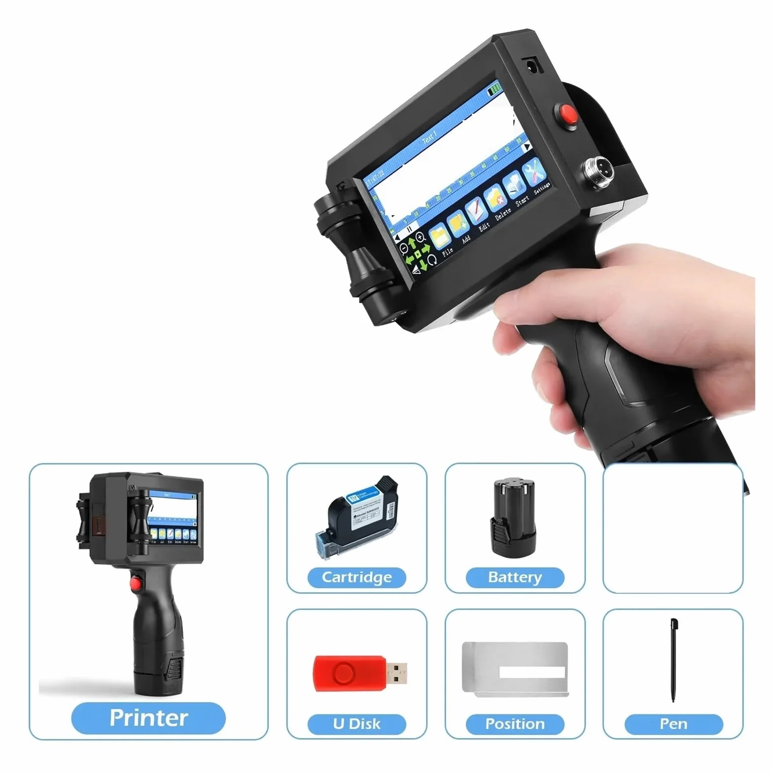 Stampante a getto d'inchiostro portatile 12,7/25,4 mm per codice a barre data scadenza 25 lingue 2 cartucce