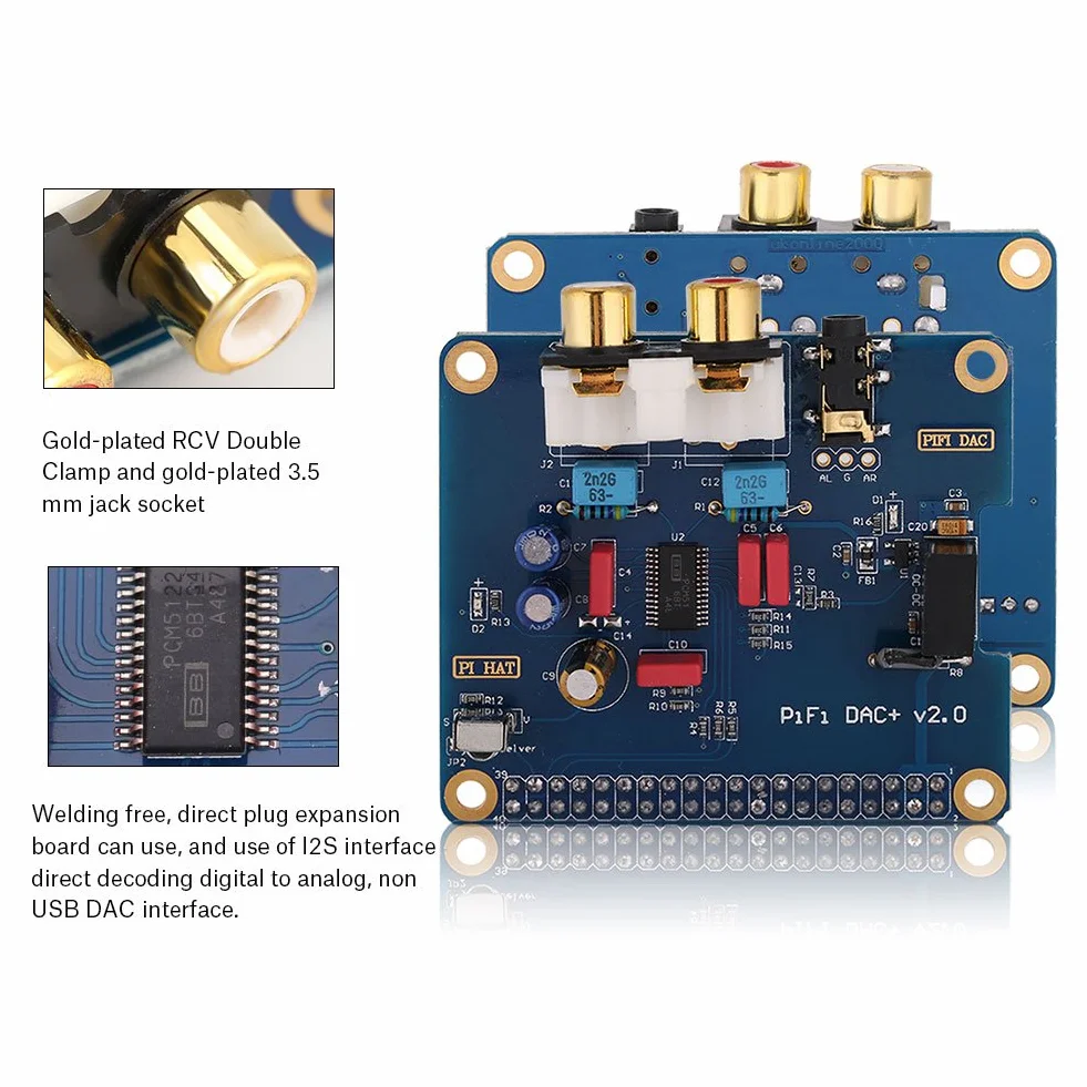 Bewinner I2S Interfaccia Hifi Digi Dac + Hifi Digi Scheda Audio Digitale per B + Modello B/2B/3B/PCM5122 Uscita Dac con Presa Jack da 3,5 Mm Placcata Oro Rcv Doppio Morsetto