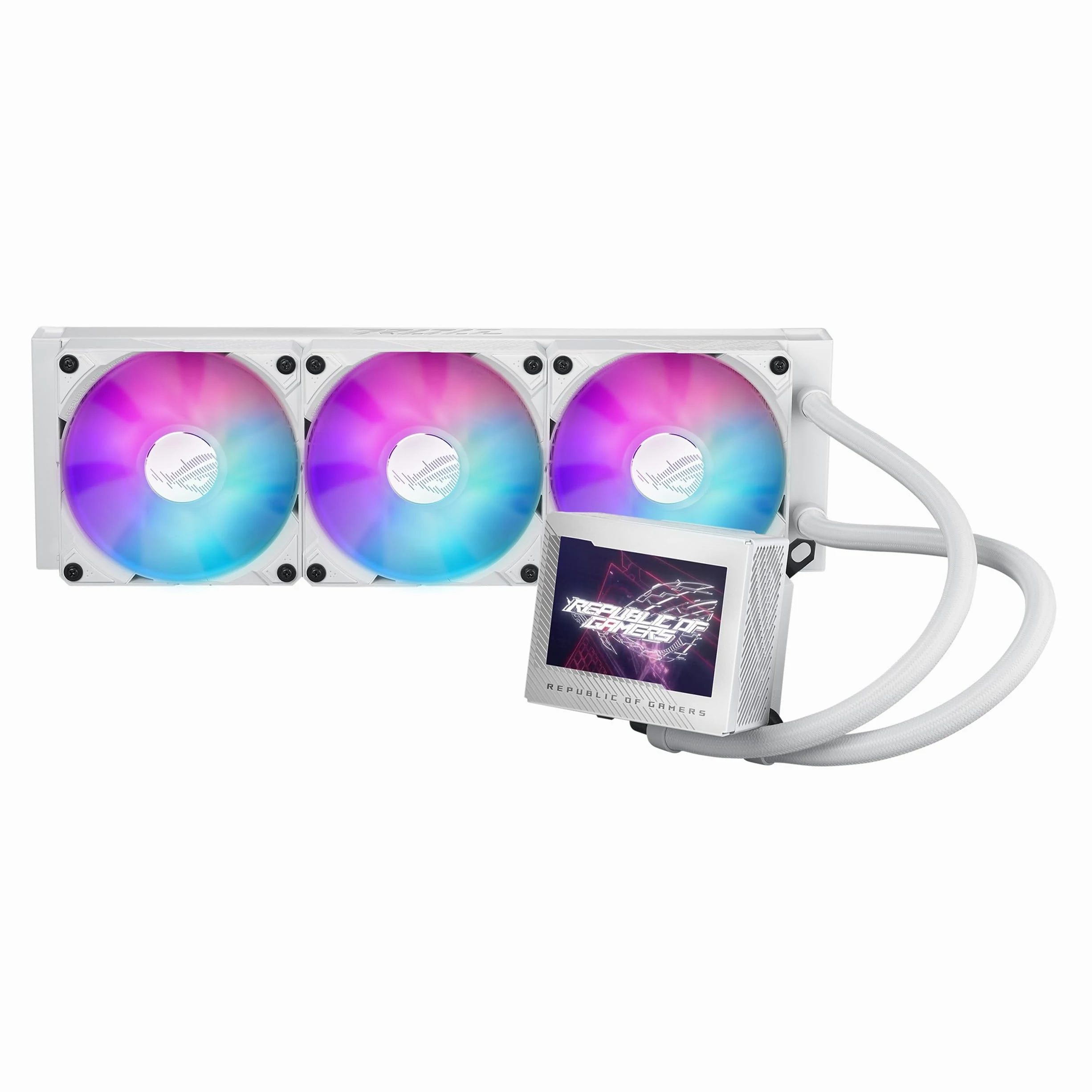 ASUS ROG Ryujin III 360 ARGB Dispositivo di raffreddamento a liquido all-in-one, Cooler CPU con LCD 3.5", Pompa Asetek di 8a generazione, Ventole del radiatore ROG ARGB da 120 mm, Daisy Chain, Bianco