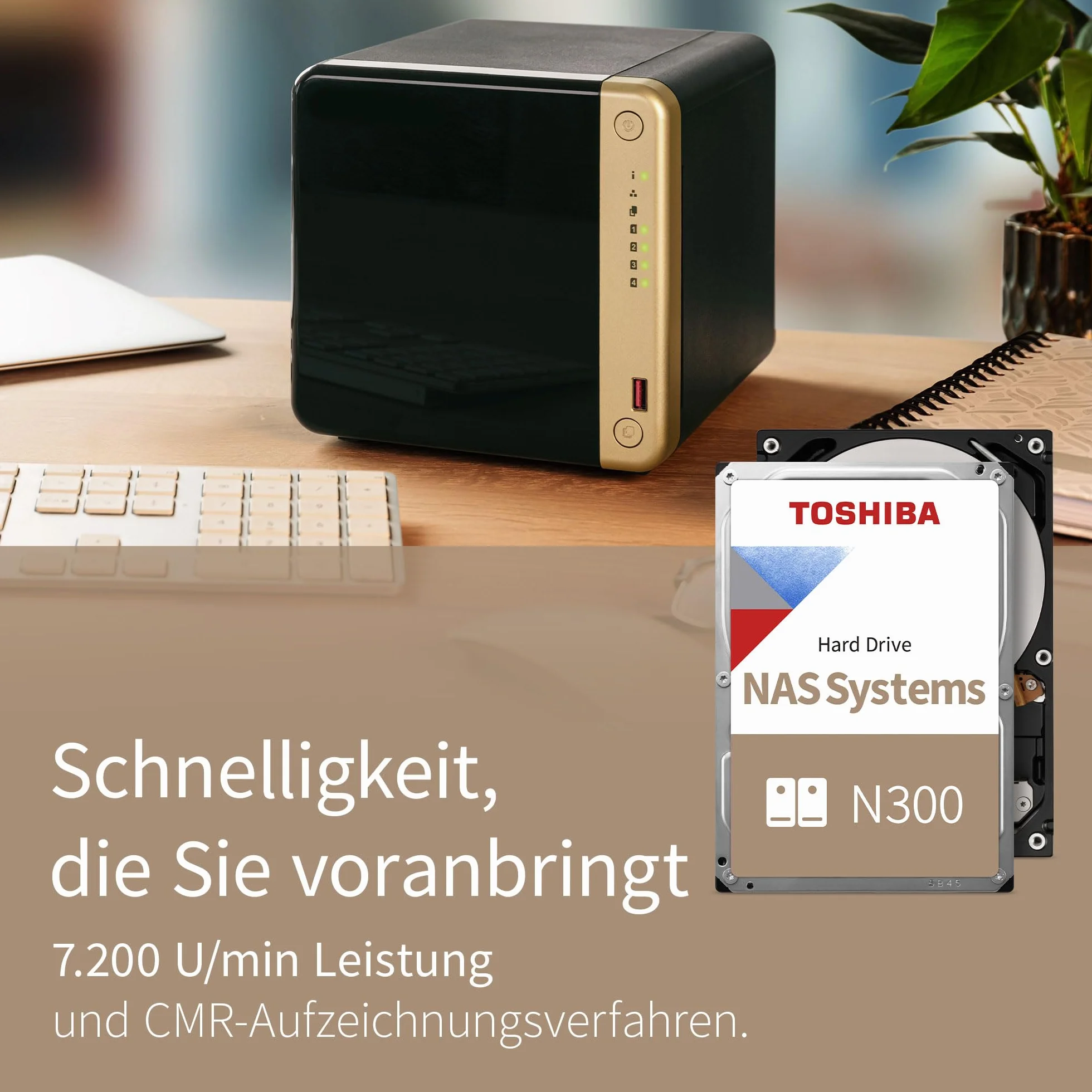Toshiba Disco rigido NAS interno N300 da 4 TB, HDD SATA da 3,5'', 7200 RPM, funzionamento 24 ore su 24, 7 giorni su 7, supporto di sistemi da 1 a 8 bay, 128 MB di cache, (HDEX01TZNA51F).