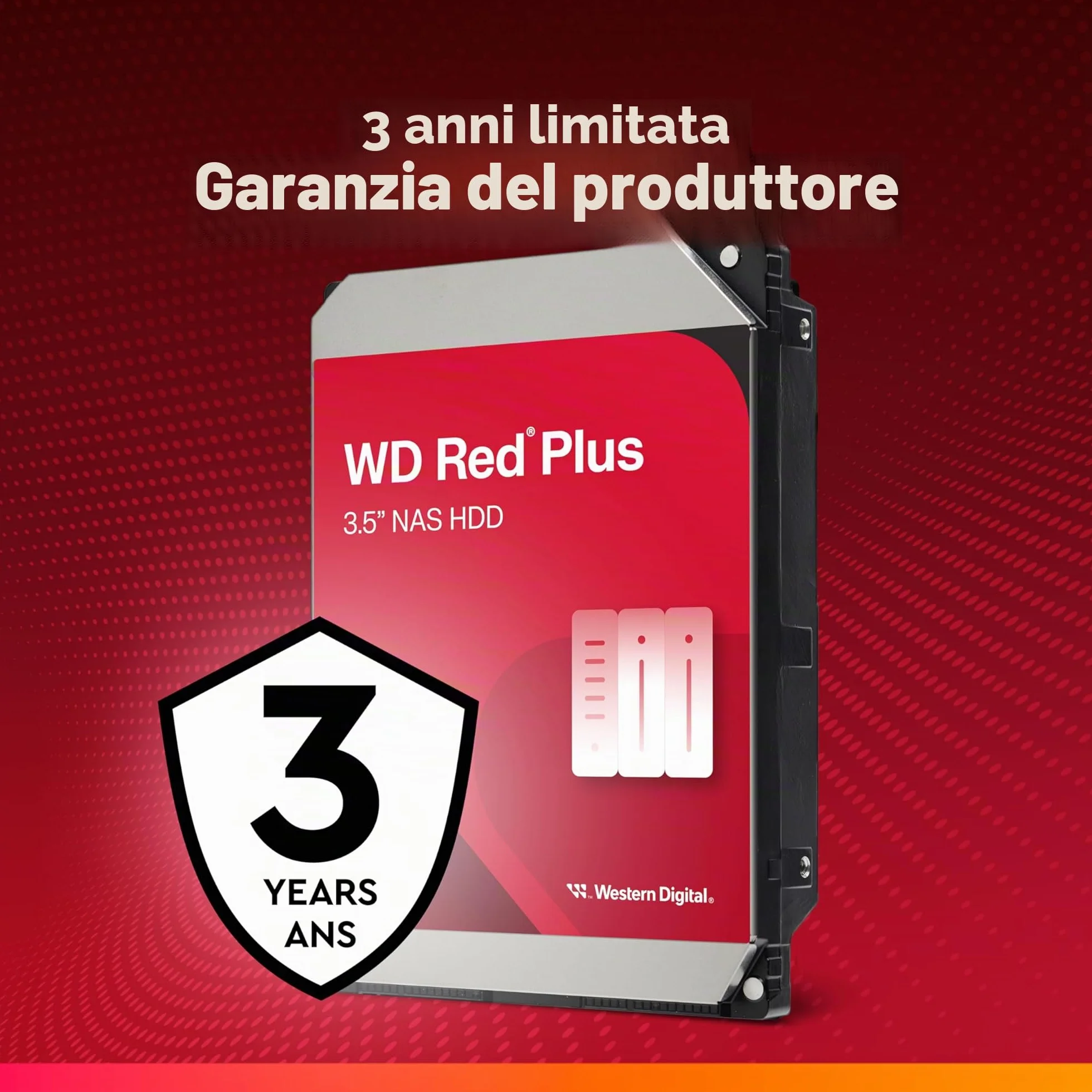 WD Red Plus 4 TB NAS 3,5" Hard Disk Interno - Classe 5.400 RPM, SATA 6 Gb/s, CMR, cache 128 MB