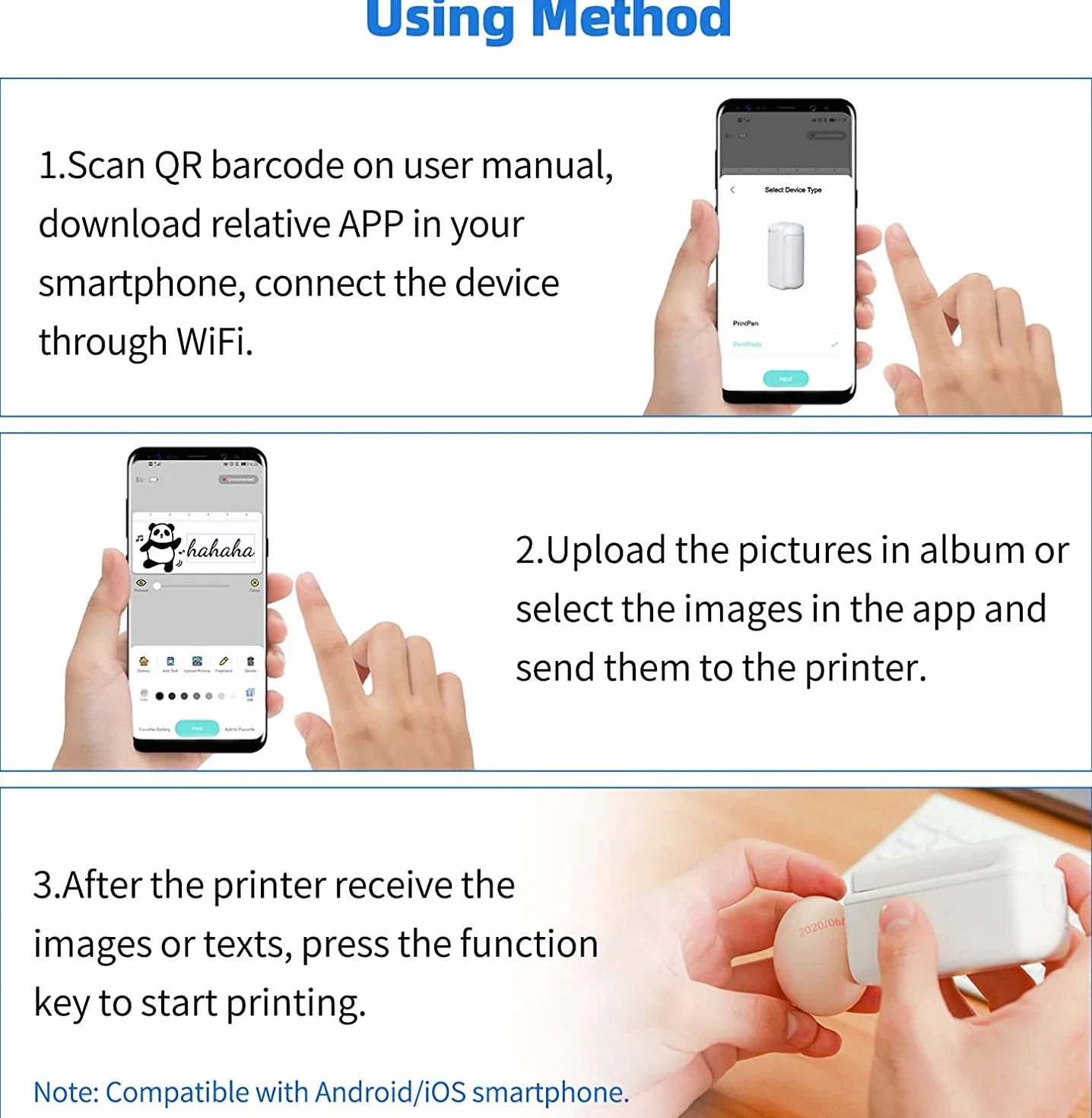 PrintPods Stampante Portatile Wi-Fi con Cartuccia di Inchiostro, Apk Smartphone Android: per stampare su carta, legno, vetro, vestiti e altro