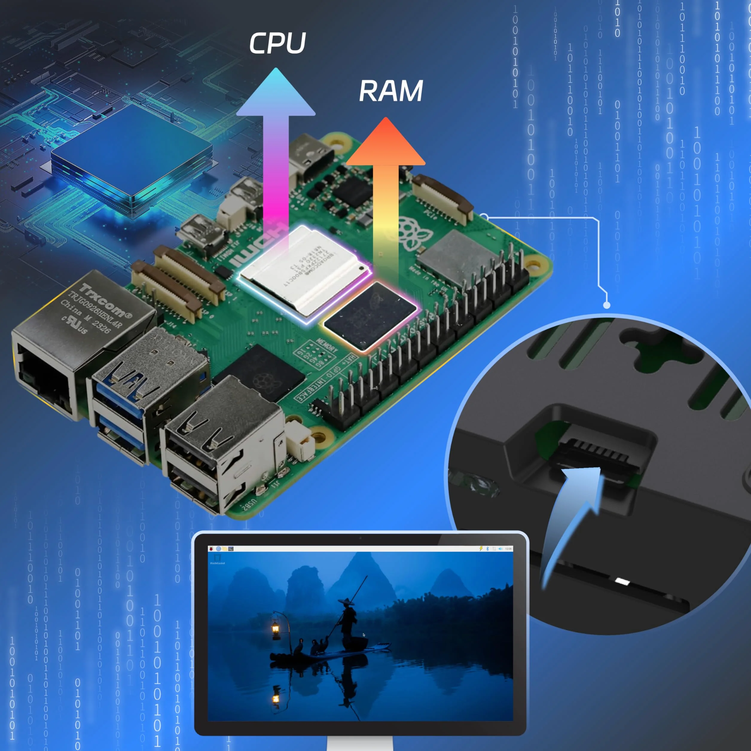 TRASKIT Kit di base per Raspberry Pi 5 4 GB di RAM, alimentatore PD da 27 W, custodia PI5, dispositivo di raffreddamento attivo e scheda singola Pi 5 da 4 GB inclusa