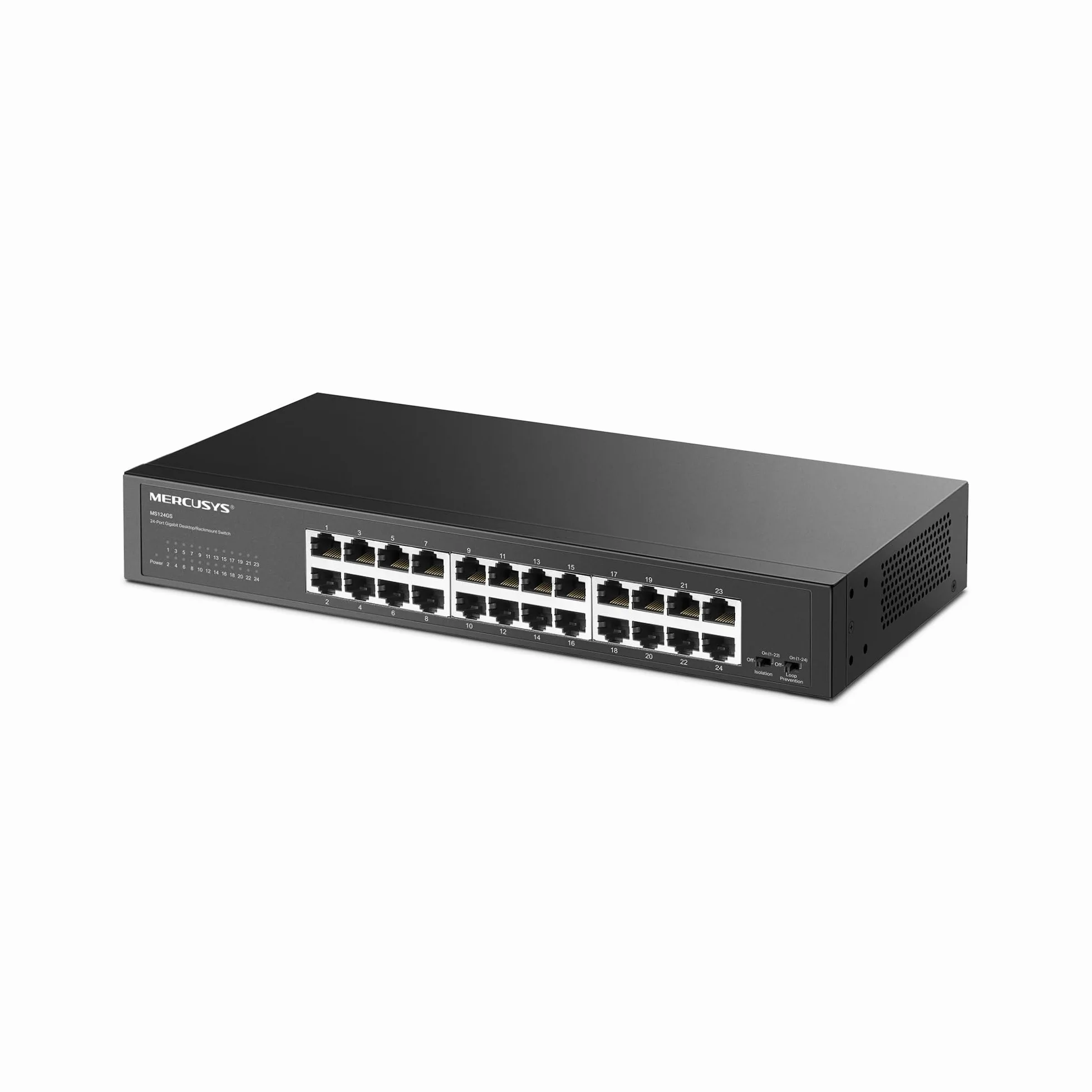 Mercusys TP-Link MS124GS Switch Gigabit 24 Porte, Montaggio Desktop o Rack, Plug & Play, Priorità del Traffico, Prevenzione Loop, Modalità di Isolamento, Funzionamento Silenzioso, Case in Metallo