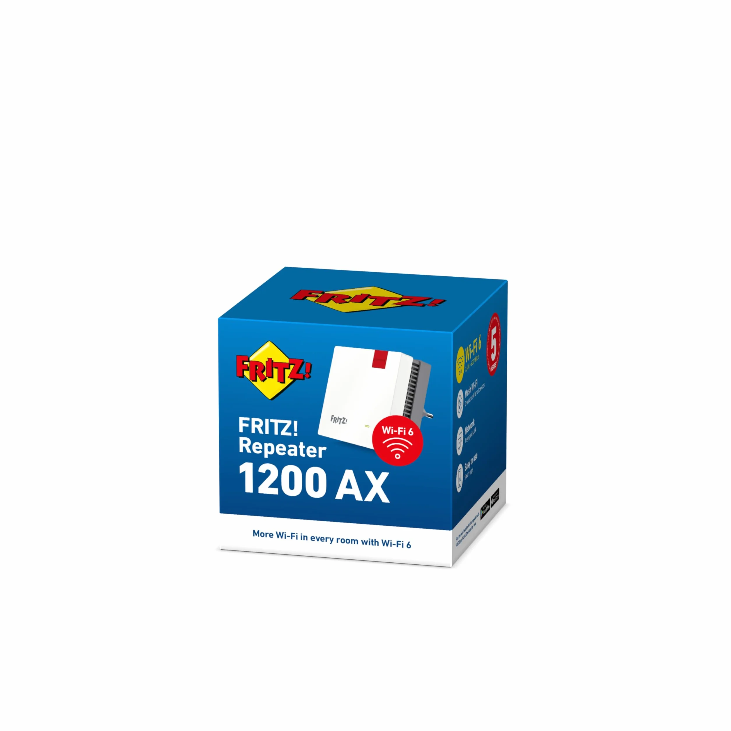 FRITZ!Repeater 1200 AX Edition International, Ripetitore - Wi-Fi 6 extender Dual Band con 2.400 Mbit/s (5 GHz) & 600 Mbit/s (2,4 GHz), Mesh, Access Point, 1x Gigabit LAN, Interfaccia in italiano