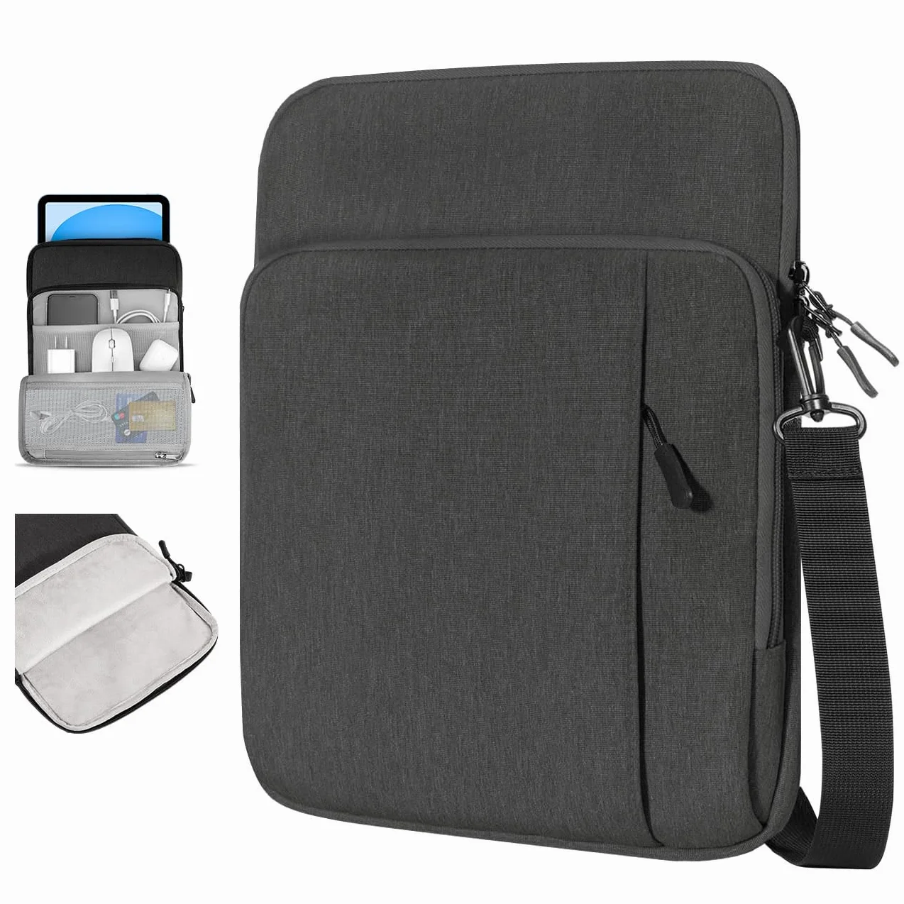 Dadanism 9-11" Tablet Borsa Portatile con Tracolla per iPad (A16) 11", iPad Air M4/M3/Pro M5/M4 11", iPad 10a Gen/Air 5 10,9", iPad 9/8/7a Gen 10,2", Galaxy Tab A11+ 11", Tab M11 11", Nero Grigio