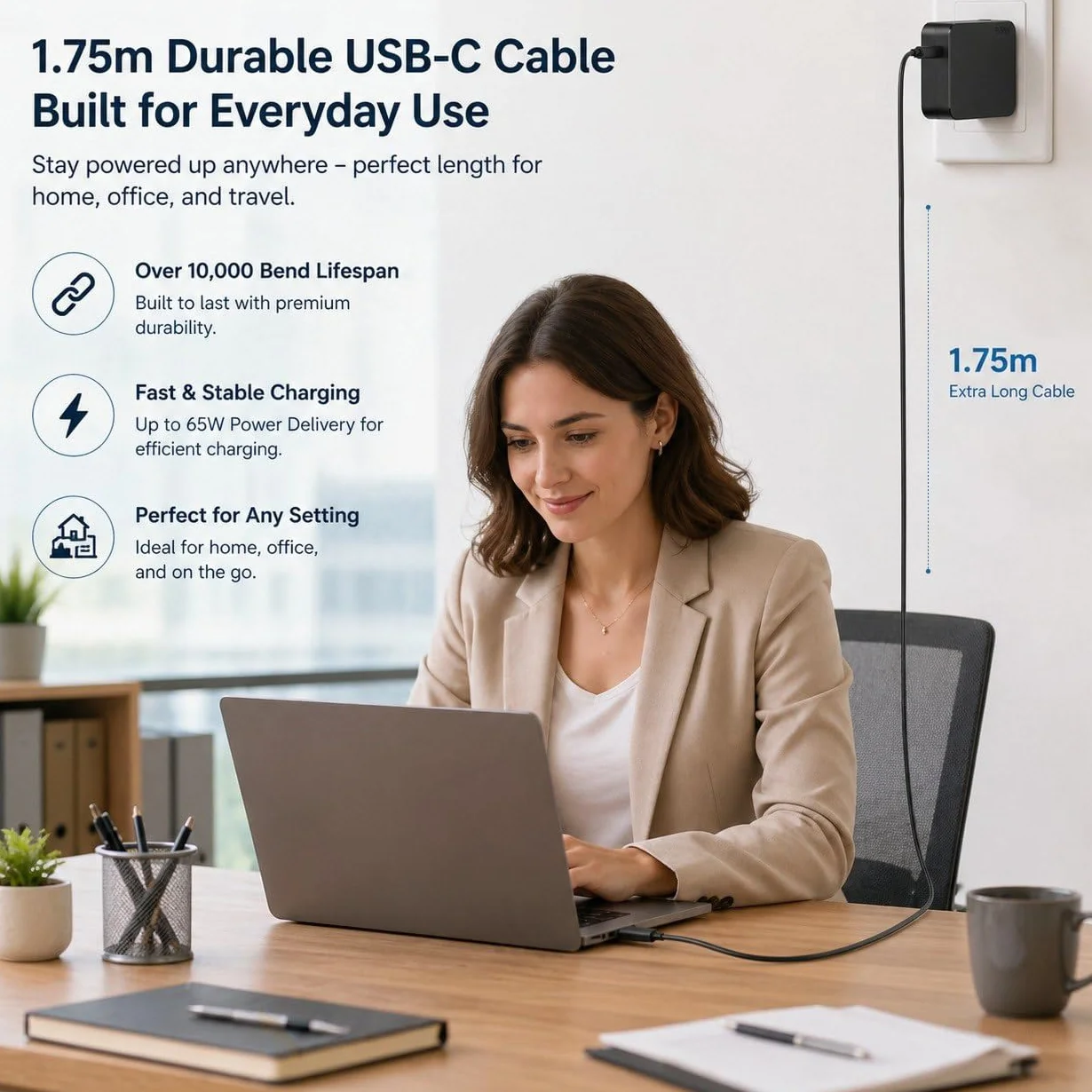 Alimentatore USB C 65W Caricatore compatibile con MacBook Air/Pro, Dell XPS 13/15, Latitude 5300/5400/5410/7390/7490, HP Spectre x360, Envy x360, EliteBook 830/840/850, ASUS ZenBook, Acer Swift/Spin