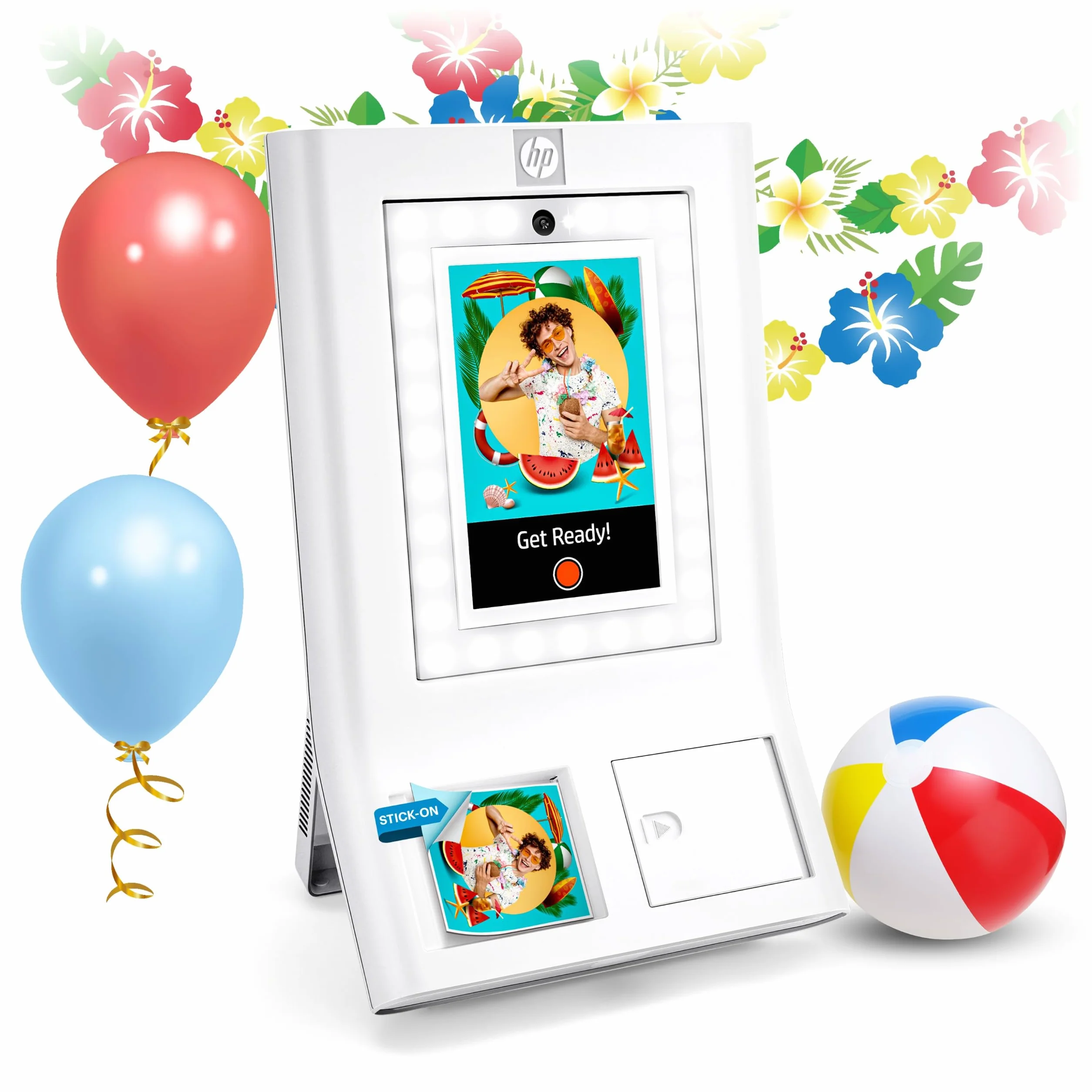 HP Sprocket Photo Booth Stampante fotografica istantanea a colori Touchscreen 10,1" Ring Light Carta Zink 3x4 Bianco