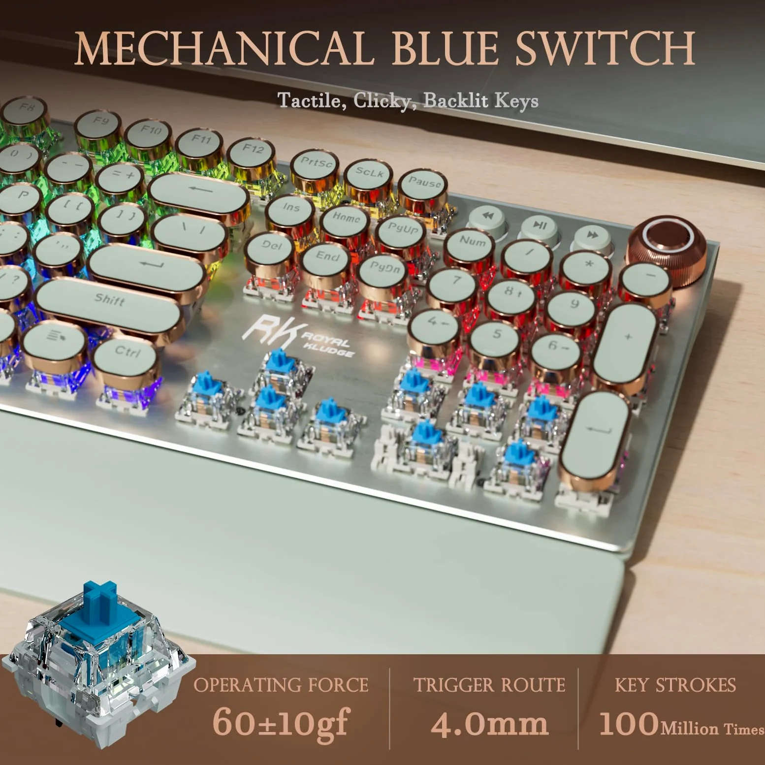 RK ROYAL KLUDGE Tastiera da gioco RKX108, interruttore blu, verde erba