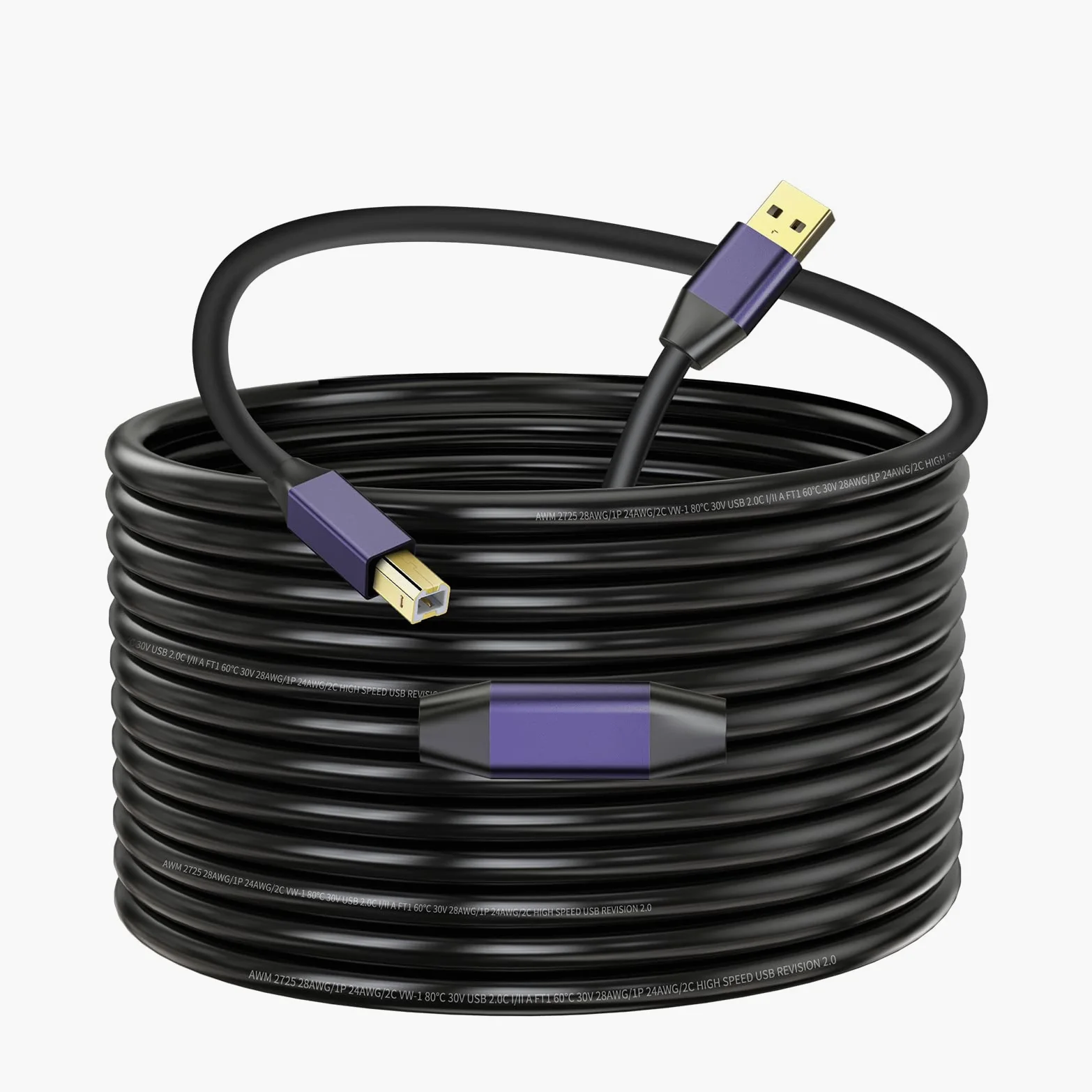 Cavo per stampante USB 2.0 attivo da 15,2 m, da maschio a B maschio, ad alta velocità, per stampante, scanner, ripetitore, per HP, Canon, Lexmark, Epson, Dell, Samsung, ecc