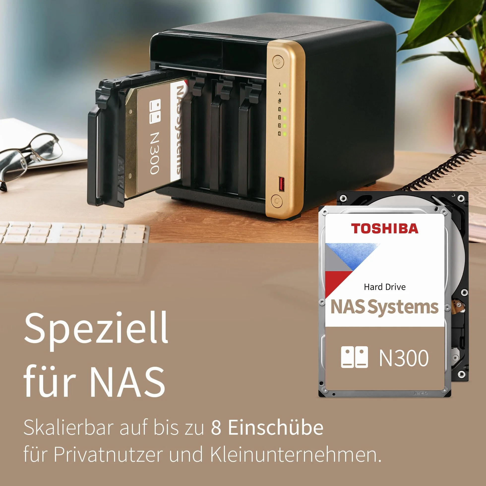 Toshiba Disco rigido NAS interno N300 da 4 TB, HDD SATA da 3,5'', 7200 RPM, funzionamento 24 ore su 24, 7 giorni su 7, supporto di sistemi da 1 a 8 bay, 128 MB di cache, (HDEX01TZNA51F).