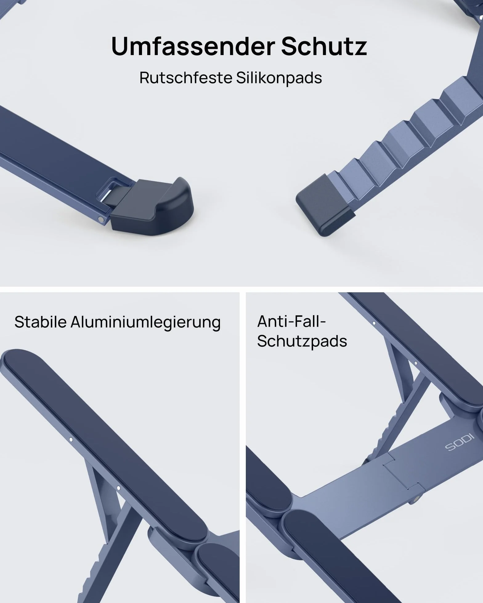 SODI Supporto pieghevole in alluminio per computer portatile, regolabile in altezza, ventilato, per MacBook Pro/Air, HP, Sony, Dell, tutti i laptop da 10 a 16 pollici,Blau