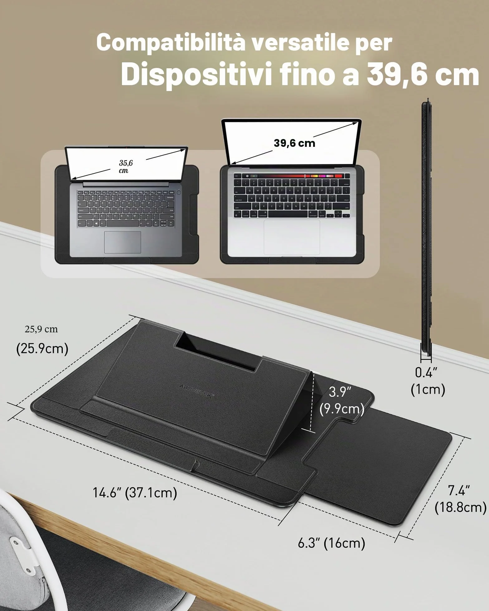 AboveTEK Vassoio Portatile per PC Portatili con Tappetino per Mouse Retraibile a Destra, 3 Angolazioni Ergonomiche, Scudo Termico Antiscivolo, Supporto Portatile per Laptop per Letto, Divano, Viaggi