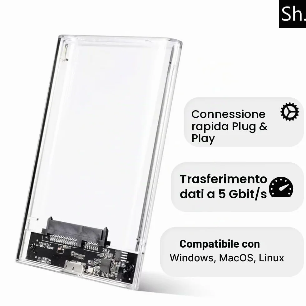 Sh. Case SSD HDD Hard Disk Esterno 2.5" SATA USB 3.0, 5Gbps Supportato UASP, Custodia SSD/HDD Portatile, Box Esterno per Disco Rigido, Adattatore SATA USB 3.0 per Laptop/PC/PS4/Xbox
