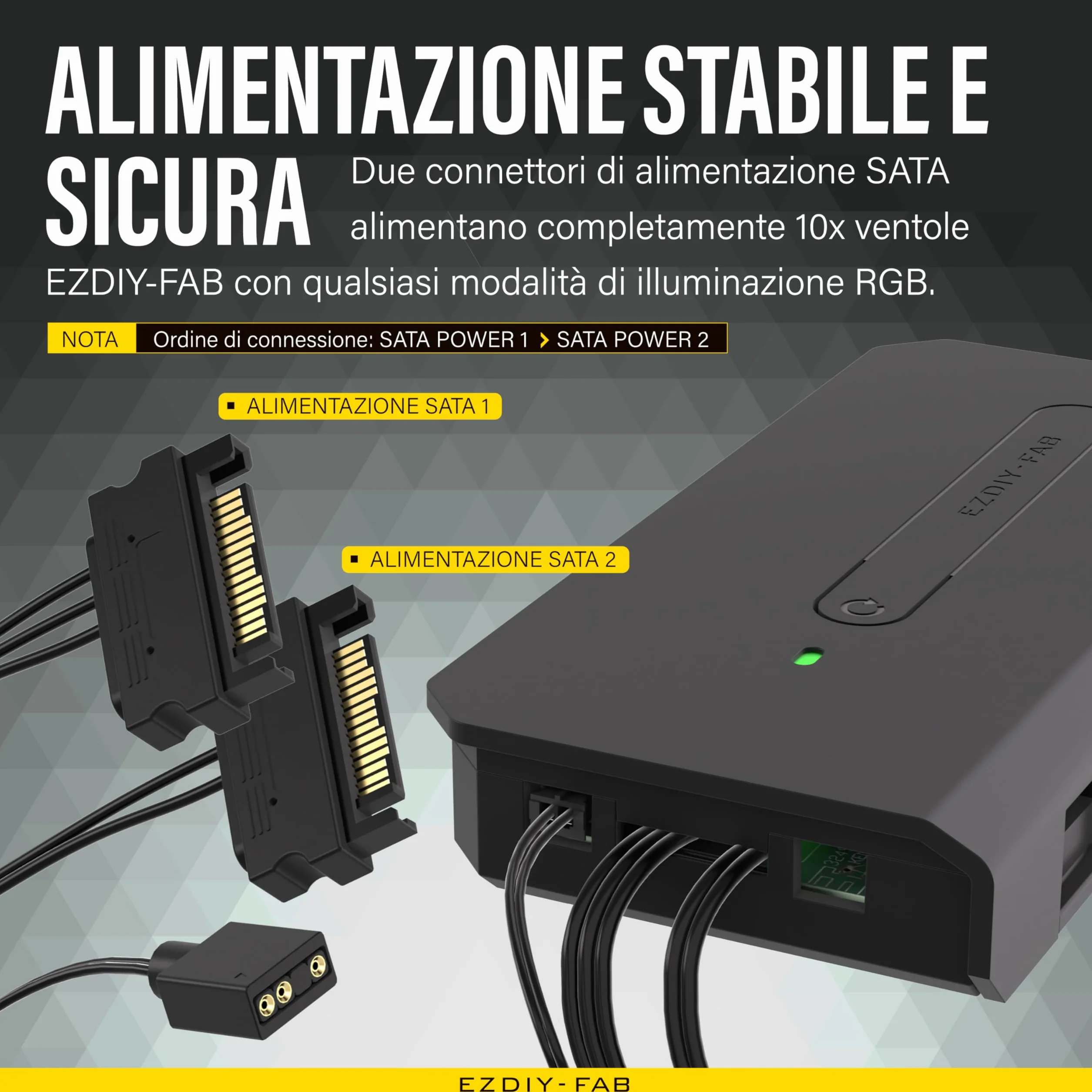 EZDIY-FAB 10 Porte RGB Fan Hub-I per Ventole PC,Supporto per Ventole RGB a 6 pin EZDIY-FAB,con 2X 5V 3Pin per Dispositivi ARGB,con Cavo di Alimentazione SATA e Telecomando,Scheda Madre Sync