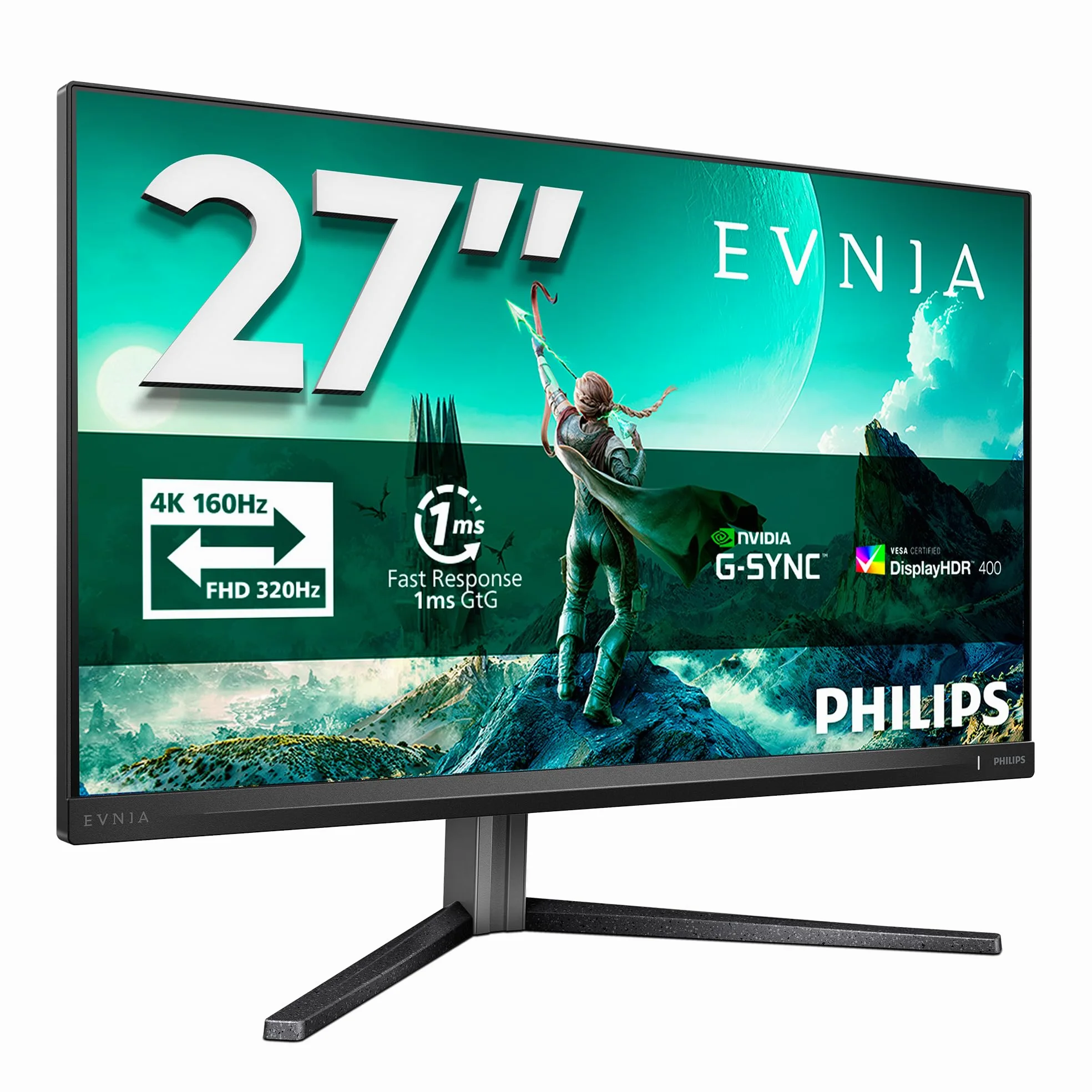 Philips Gaming Monitor 27M2N3800A 27 pollici, 3840x2160, UHD, 160Hz, Fast IPS Panel, 0.5ms MPRT, Speakers, Height Adjustment,(HDMI2x 2.1 DP 1x 1.4) Adaptive Sync, HDR400, G-Sync Comp., Grigio Scuro