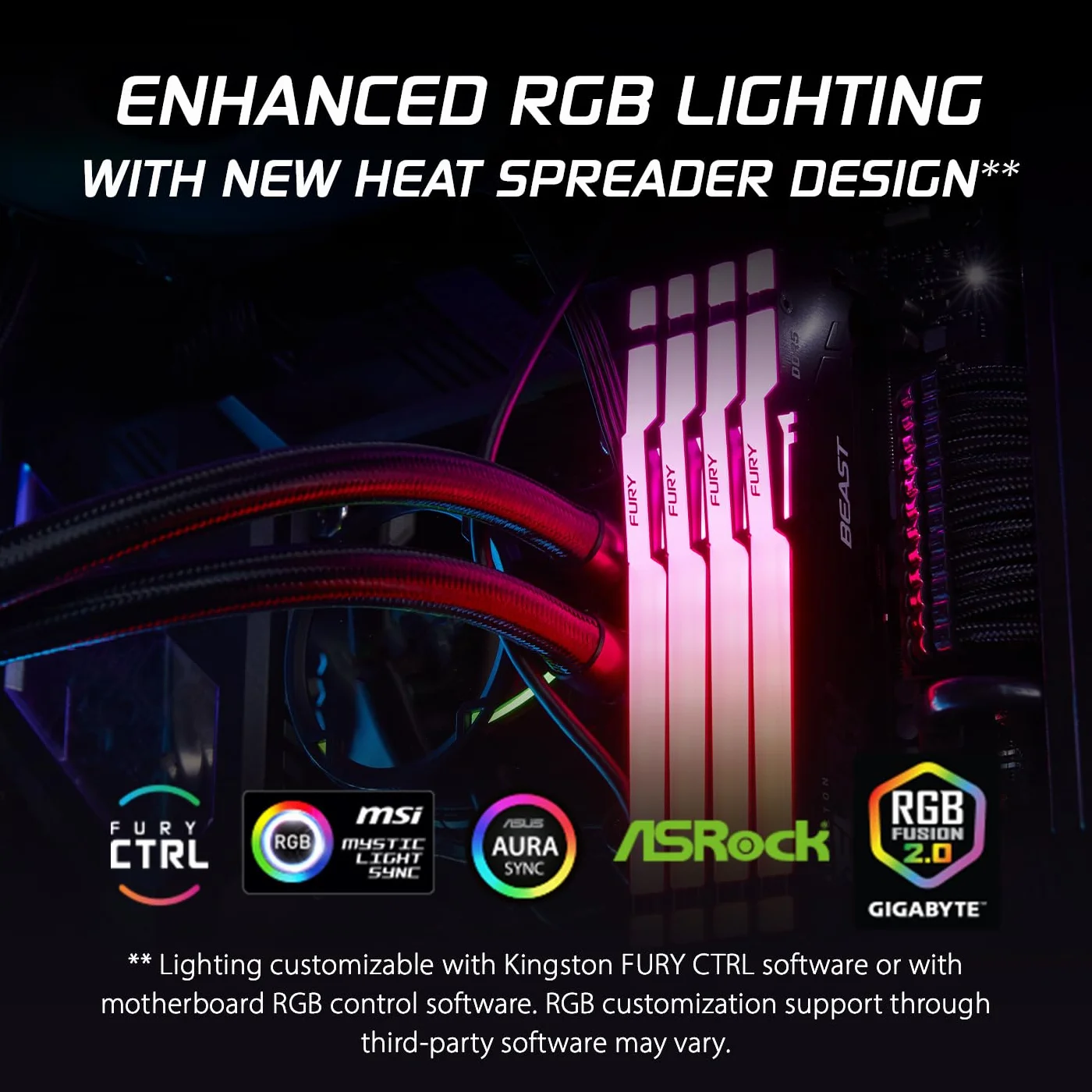 Kingston FURY Beast Nero RGB 16GB 6400MT/s DDR5 CL32 DIMM Memoria Gaming per Computer Fissi Modulo Singolo AMD EXPO/ Intel XMP - KF564C32BBEA-16