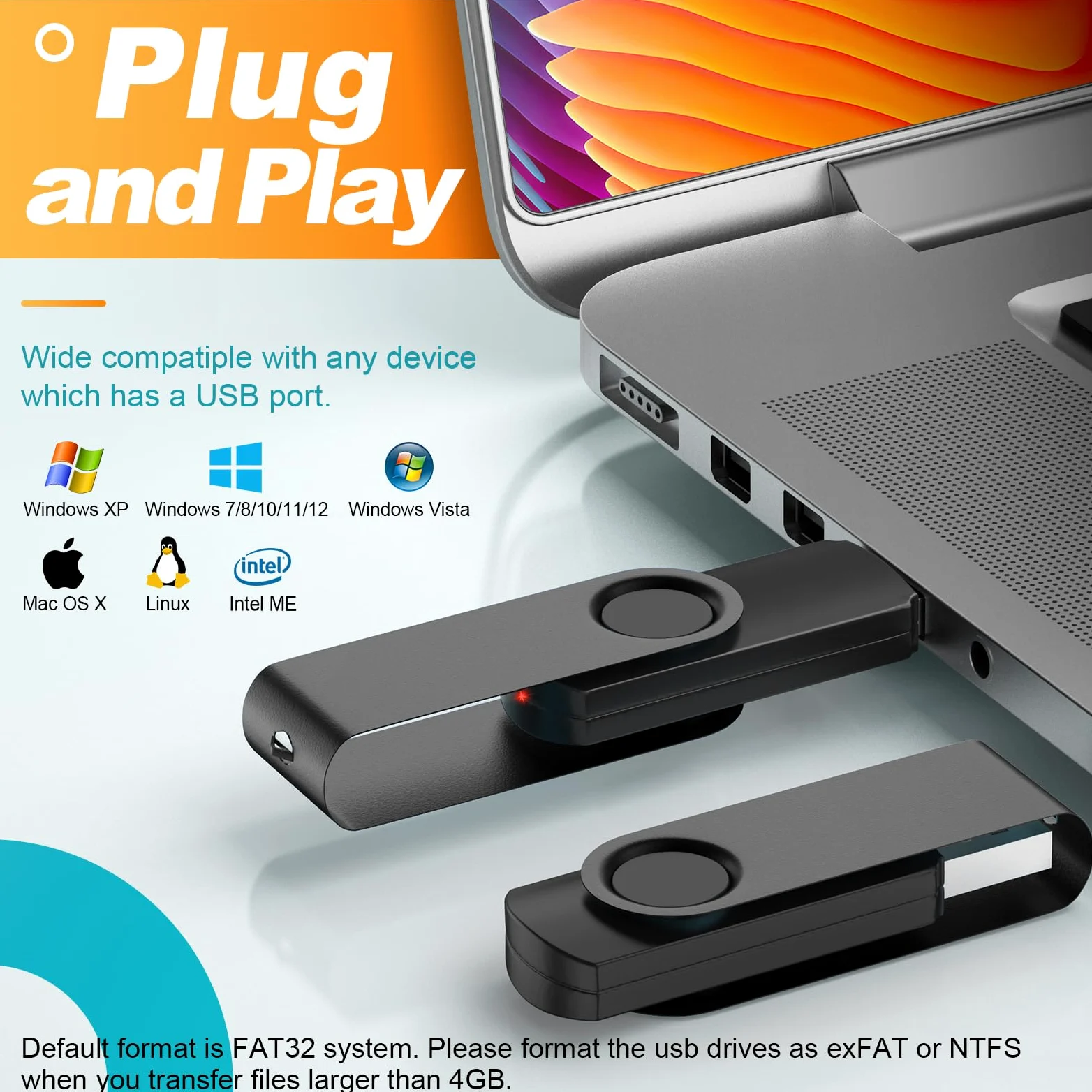Kepmem Chiavette USB 10 Pezzi 32GB Pendrive Nero Pennetta USB Metallo Girevole Penna USB 2.0 Portatile Memoria Stick Regalo Divertenti Chiave USB Salvare o Regalare Foto Musica