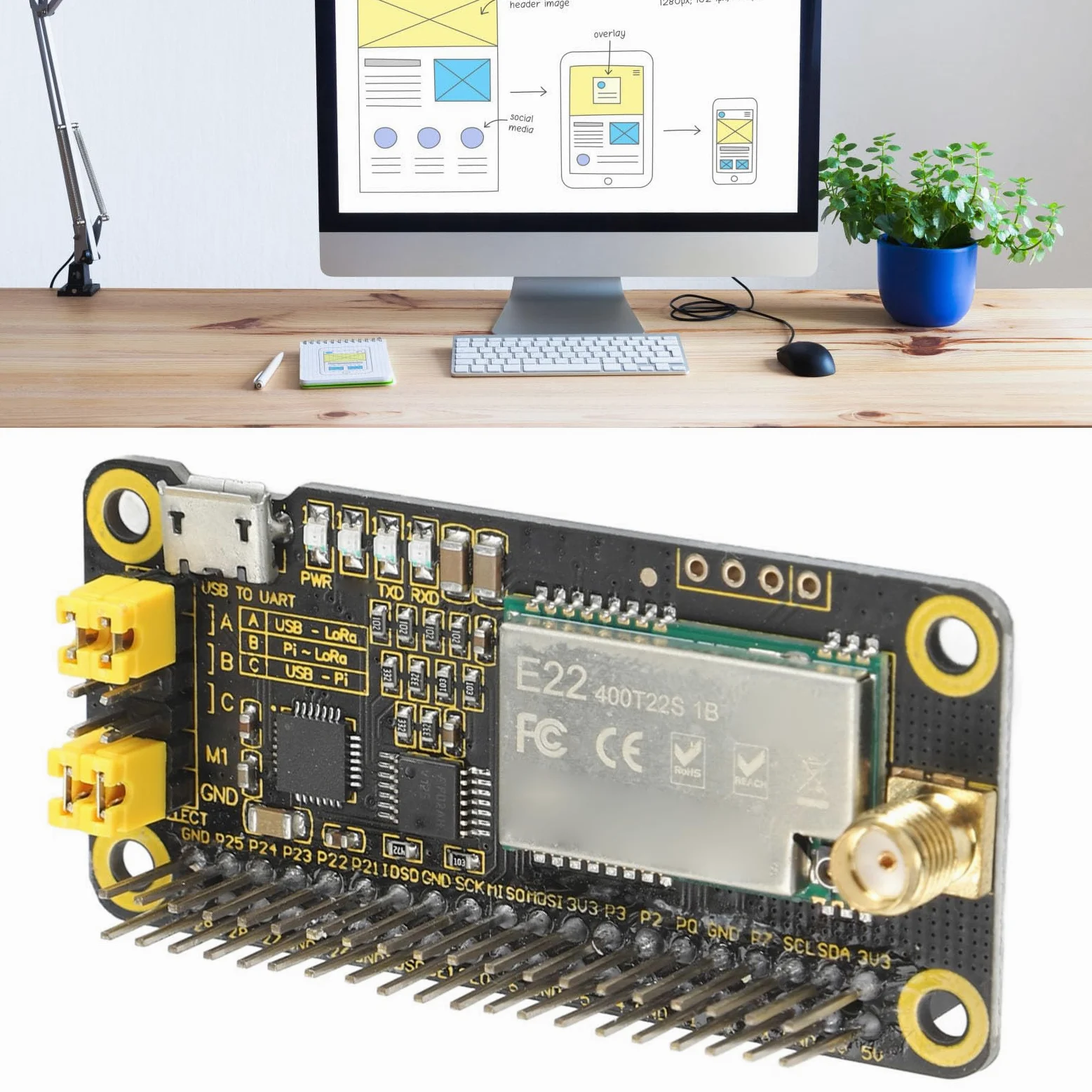 Fabater Lora Hat SX1268, Modulo Wireless da 5 Km, Basso Consumo Energetico con Interfaccia UART per la Comunicazione