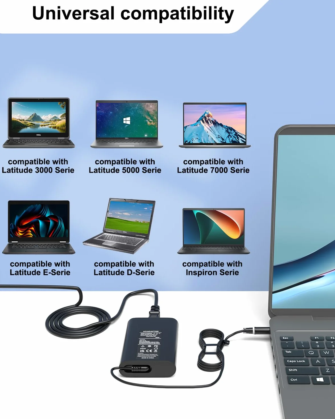Alimentatore 65W Caricatore Compatibile con Dell Latitude 7490 7480 7290 7280 5590 5580 5490 5480 5290 5500 5400 E7470 E7450 E7440 E7250 E7240 E6440 E6430 E5470 E5450 E5440 Caricabatterie