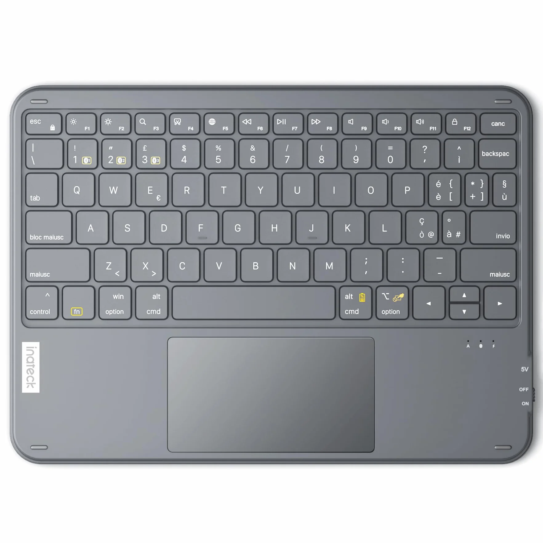 Inateck Tastiera Bluetooth con Touchpad Integrato, Tastiera Wireless Ultra Sottile per Tablet PC iPad, QWERTY Layout Italiano Ricaricabile, Compatibile con Windows iPadOS Android, Grigio